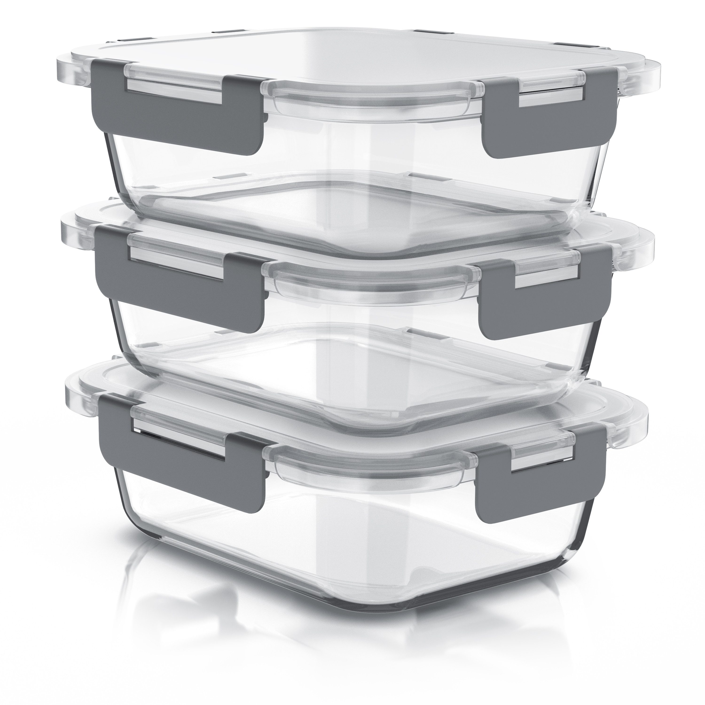 Arendo Frischhaltedose 3x Vorratsdosen 1040ml luftdicht & auslaufsicher für Meal Prep, Glas, (Set, 3-tlg., 3er-Set), Ofen- & mikrowellenfest, gefriertauglich, Deckel mit Silikondichtung