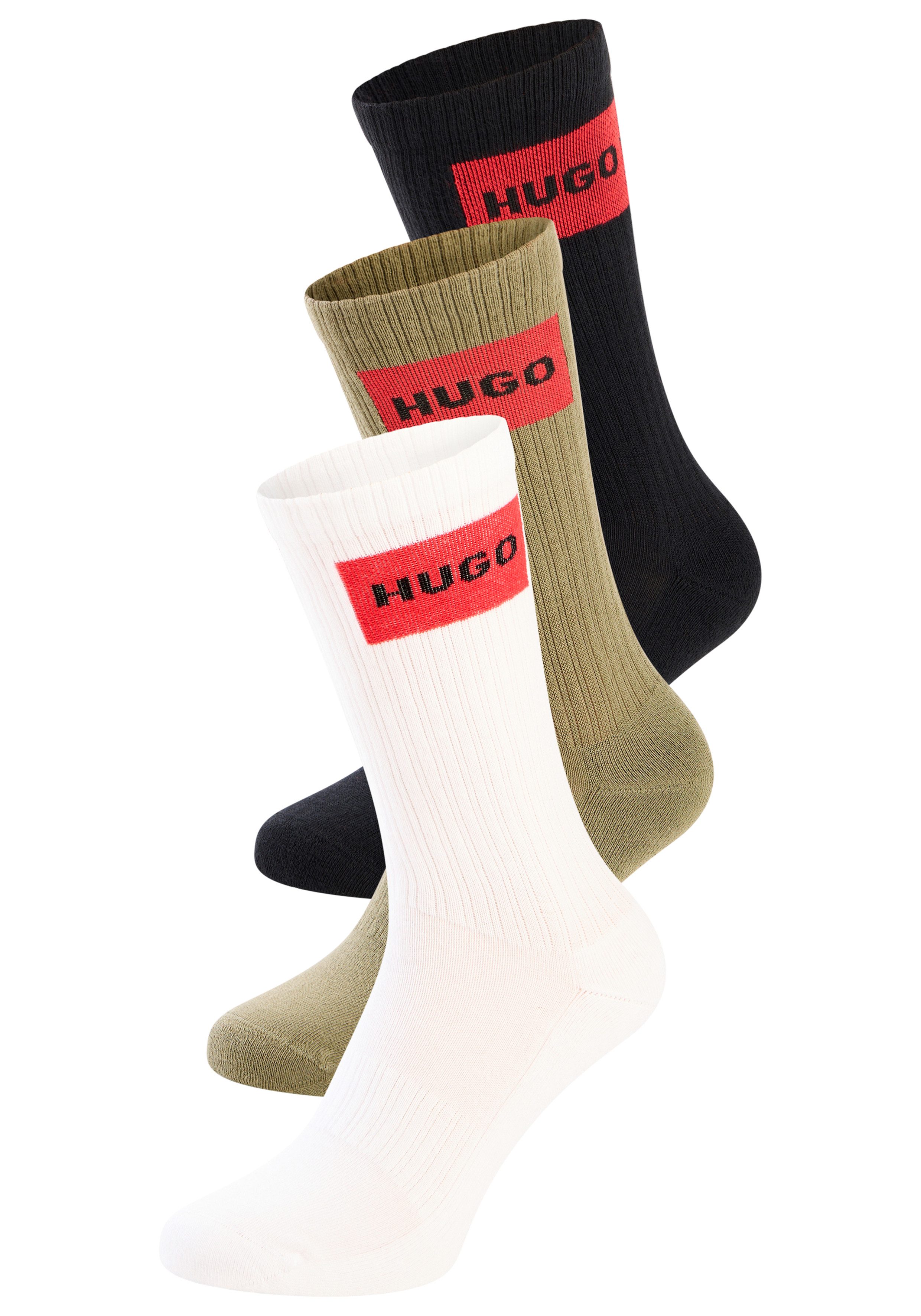 HUGO Freizeitsocken 3P QS RIB LABEL (Packung, 3-Paar, 3er) mit kontrastfarb günstig online kaufen