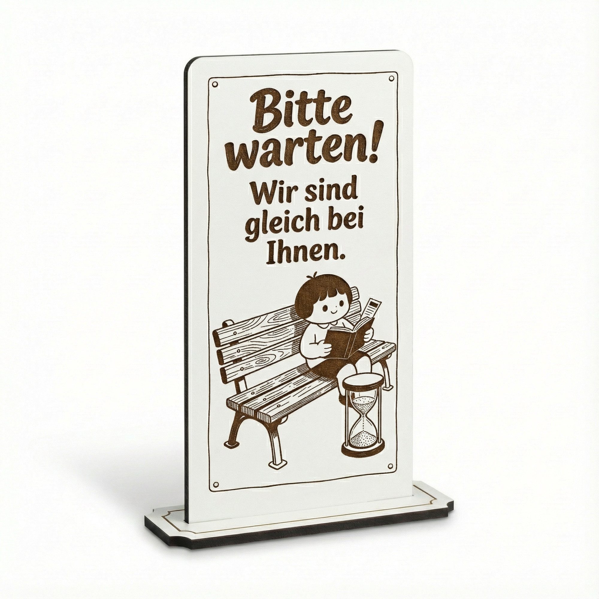 Dekolando Hinweisschild Aufsteller Schild „Bitte warten! Wir rufen Sie auf.“ – Tischaufsteller