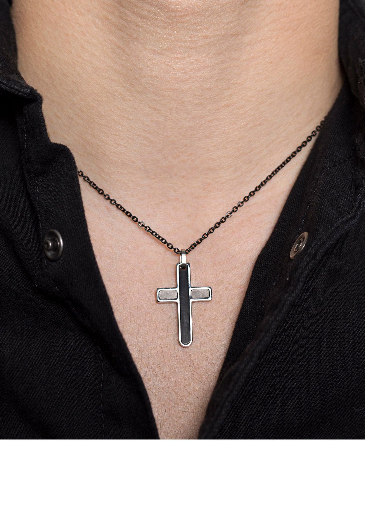 Kreuz, Anhänger XENOX EDEN ELEMENTS Halsschmuck Edelstahl, mysthischer mit X3968, schwarz mit Bedeutung Kette Erscheinungsbild Halskette, und ausdrucksstarkem