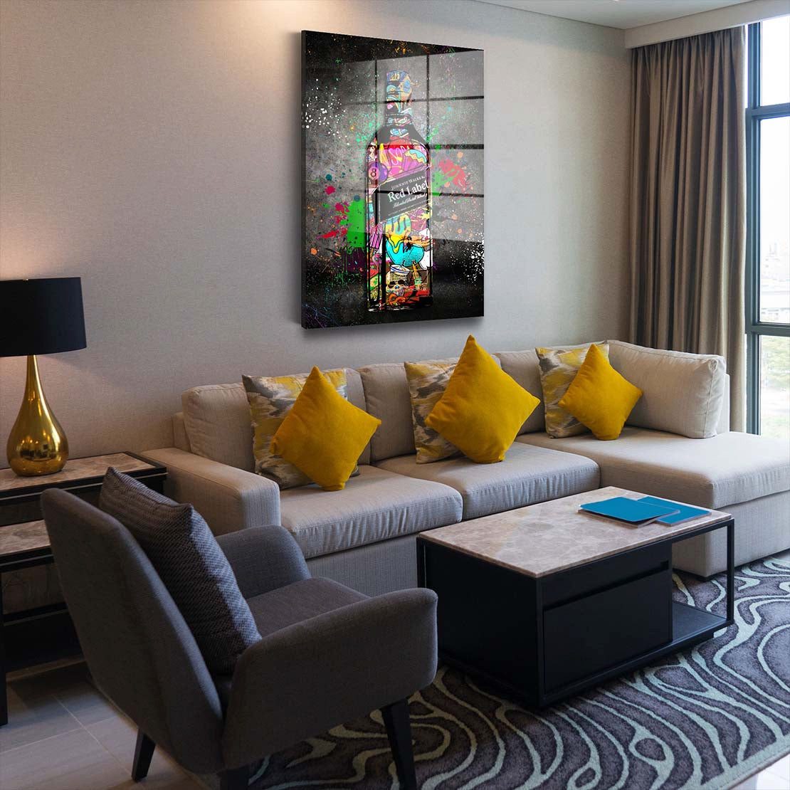 Artedinoi Acrylglasbild Whisky Street Art Style Acrylglas Wandbild Bild Wanddeko Wohnzimmer XL