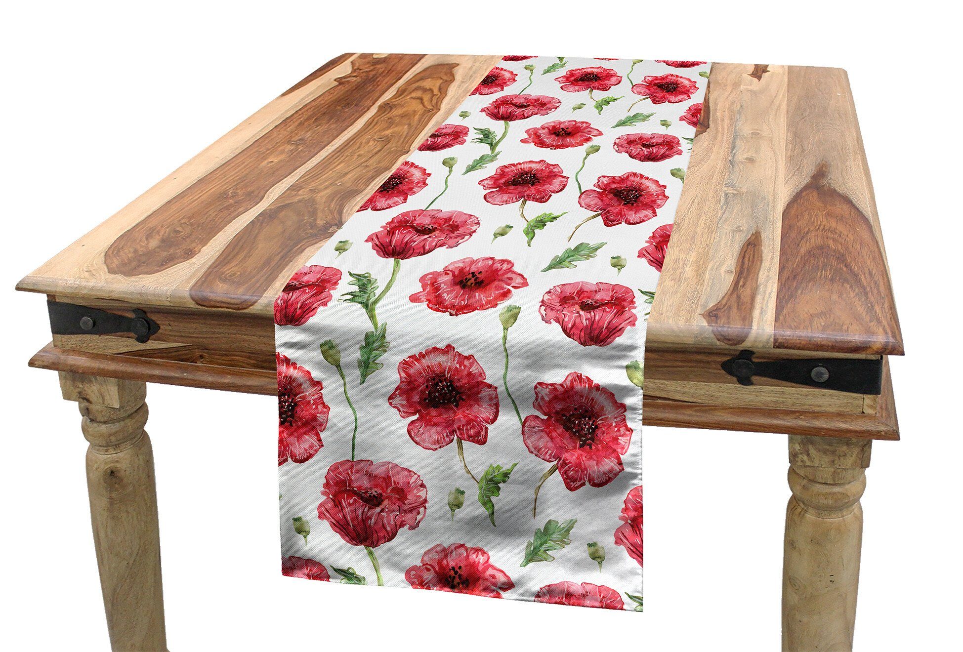 Zier Mohn Blossom Esszimmer Rechteckiger Tischläufer Küche Aquarelle Tischläufer, Dekorativer Abakuhaus