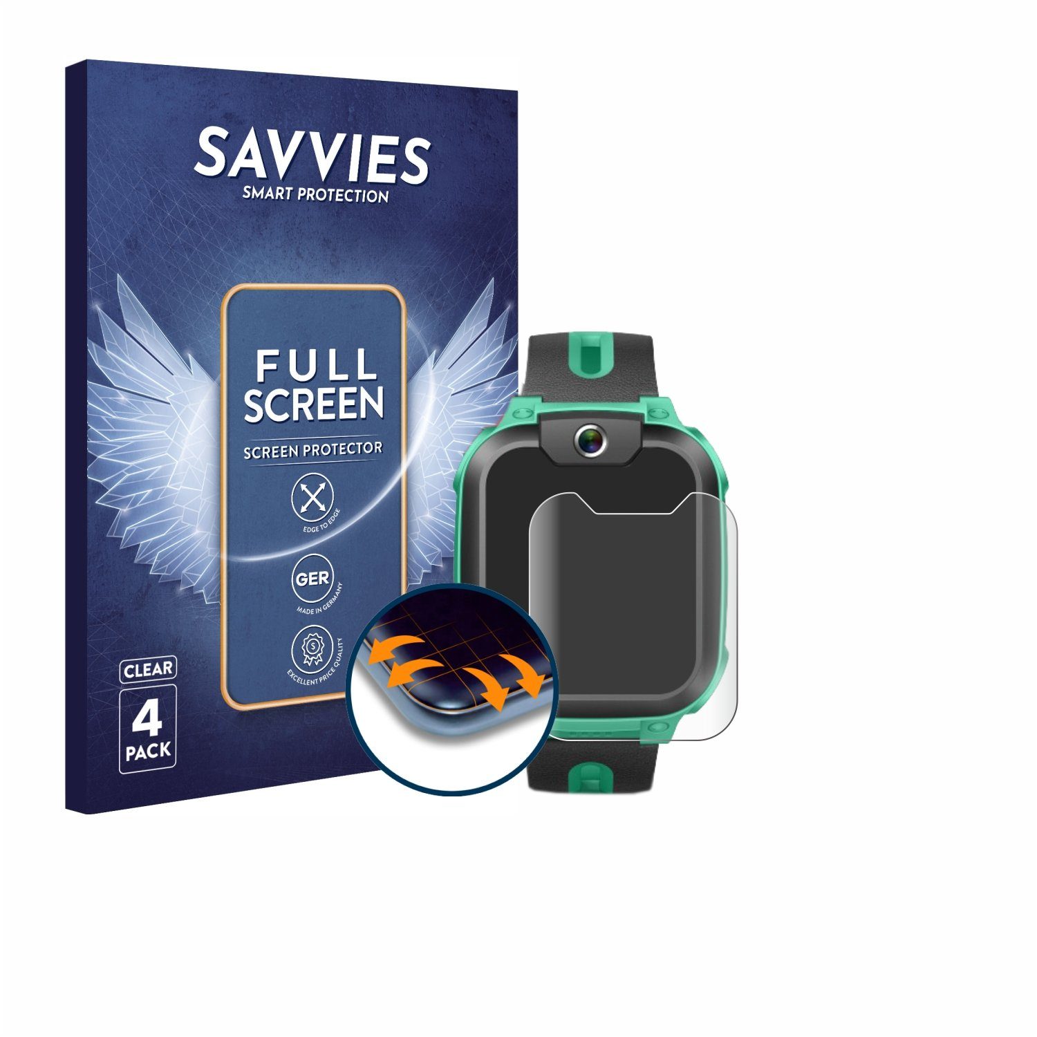 Savvies Full-Cover Schutzfolie für Imoo Watch Phone Z1, Displayschutzfolie, 4 Stück, 3D Curved klar