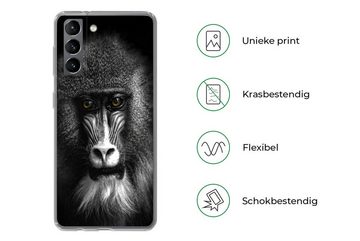 MuchoWow Handyhülle Affe - Tiere - Augen - Braun - Schwarz und weiß, Phone Case, Handyhülle Samsung Galaxy S21, Silikon, Schutzhülle