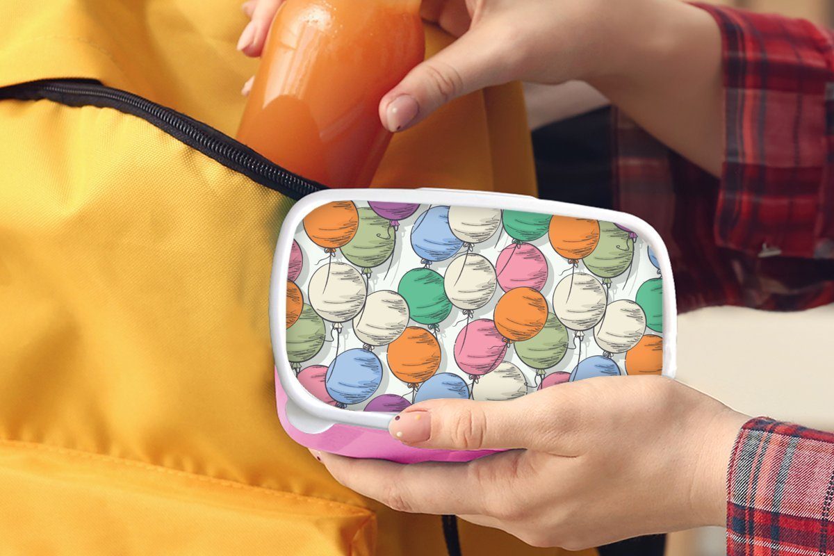 Lunchbox Luftballons - Party, Snackbox, - Kunststoff, Brotdose rosa Kinder, MuchoWow Brotbox Mädchen, für Erwachsene, Kunststoff (2-tlg), Muster