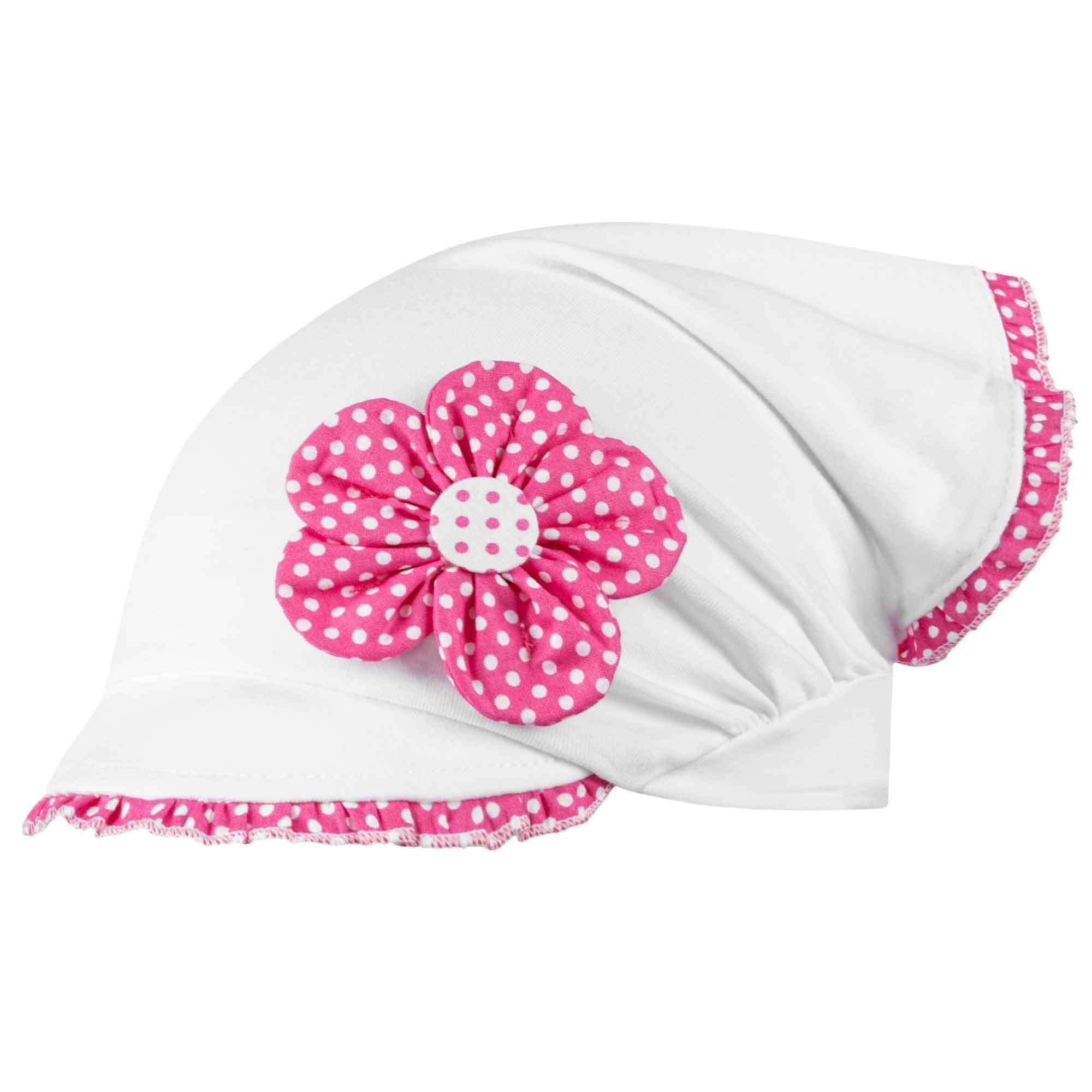 F.P.H. Maja Schirmmütze Kopftuch Sommermütze Mädchenmütze Weiß-Pink-Weiß