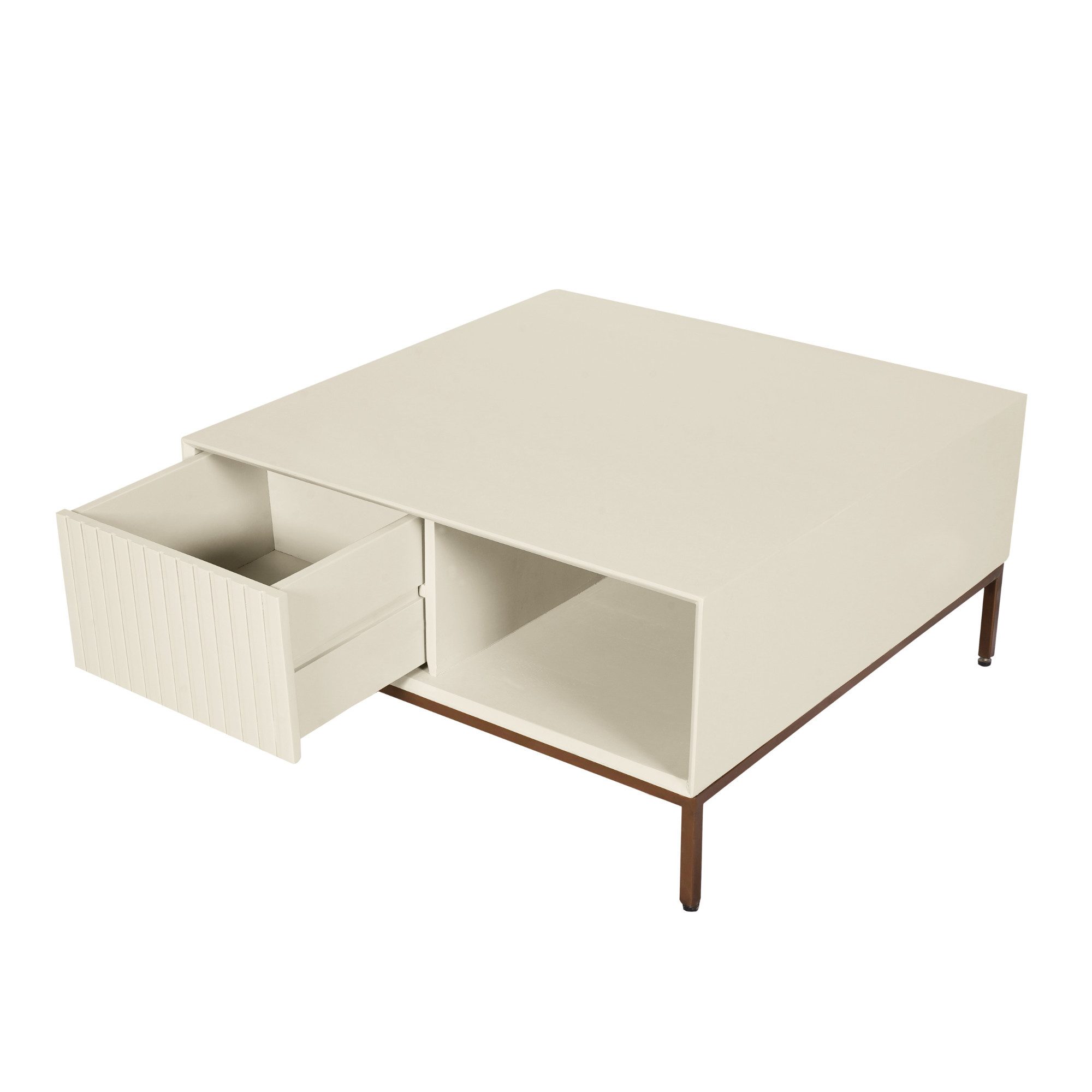 Villa Möbel Couchtisch Dimora (Packung, 1-St., 1 St. Couchtisch), Mangoholz Sand-Finish 2 Lamellenschubladen mit Metallbeinen