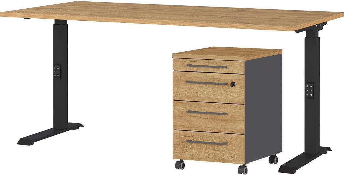 GERMANIA Büromöbel-Set Agenda, (2-tlg., 2-tlg), Set bestehend aus höhenverstellbarem Schreibtisch und Rollcontainer