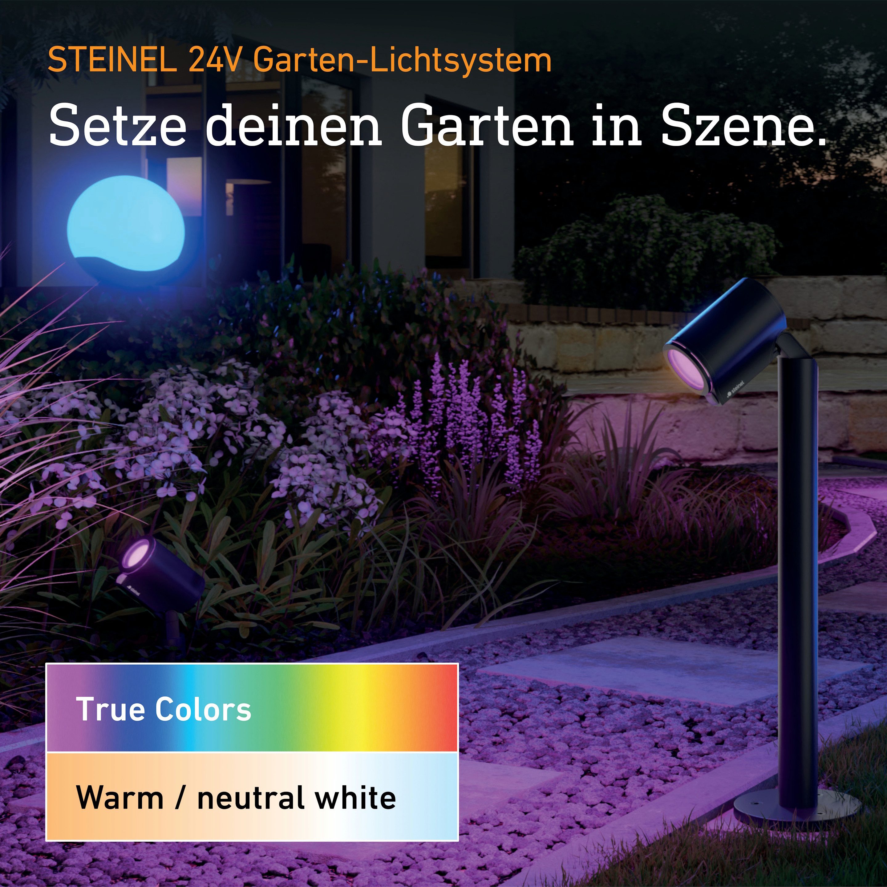 steinel Gartenleuchte Stela C 24V, LED fest integriert, RGBWW, 16 Mio. Farben, Dämmerungssensor, dimmbar, Zeitschaltuhr, App-Steuerung, Plug & Play