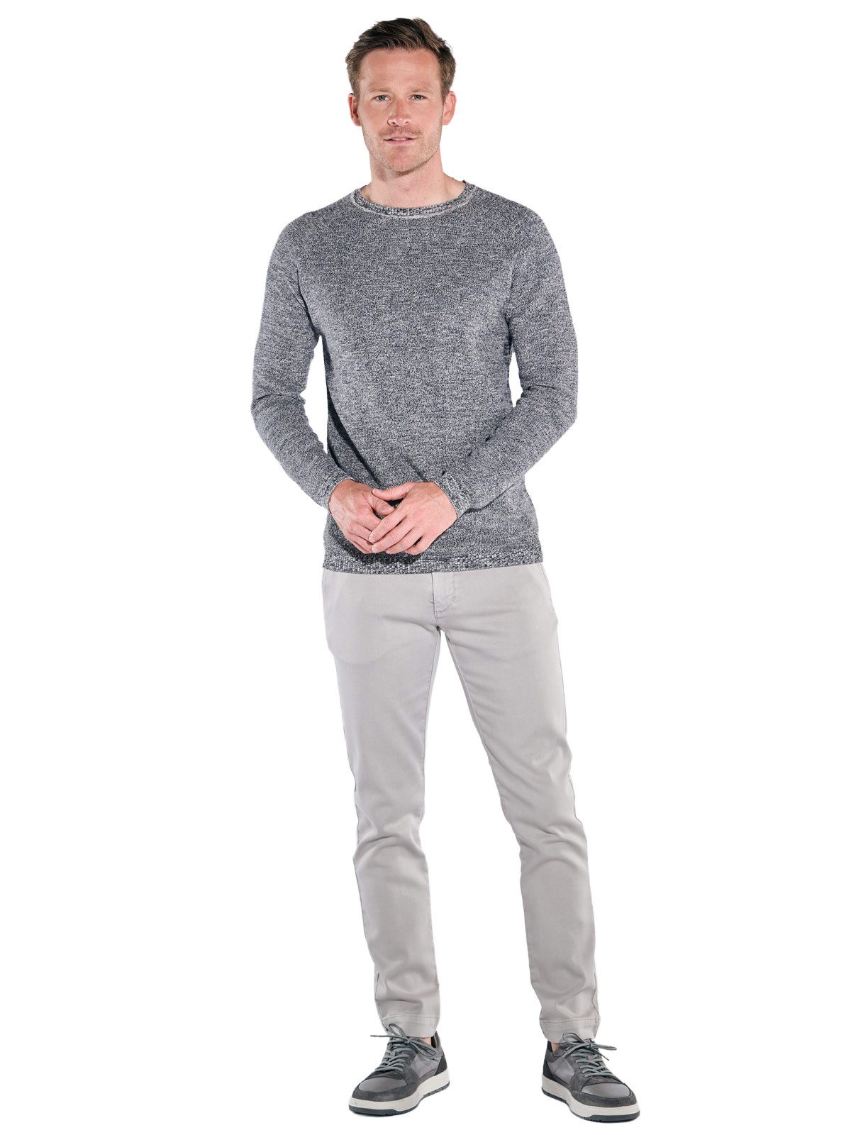 Engbers Rundhalspullover Herren Pullover meliert, Schwarz