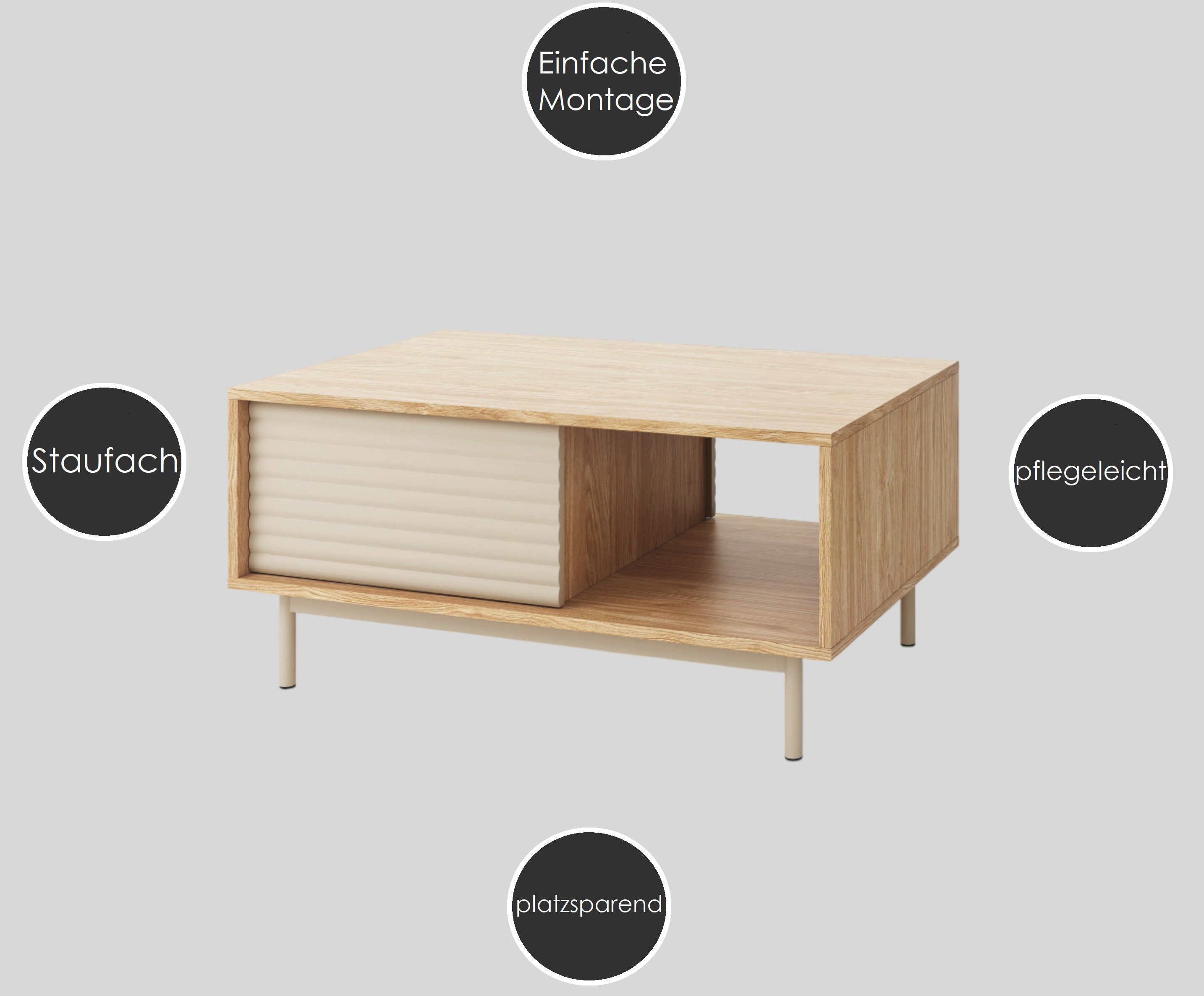 designimpex Couchtisch Design Couchtisch DT-1 Eiche geölt - Cashmere mit Staufach Wohnzimmer, Funktionstisch, Wohnzimmertisch, Tisch, Esstisch, Sofatisch, Schublade