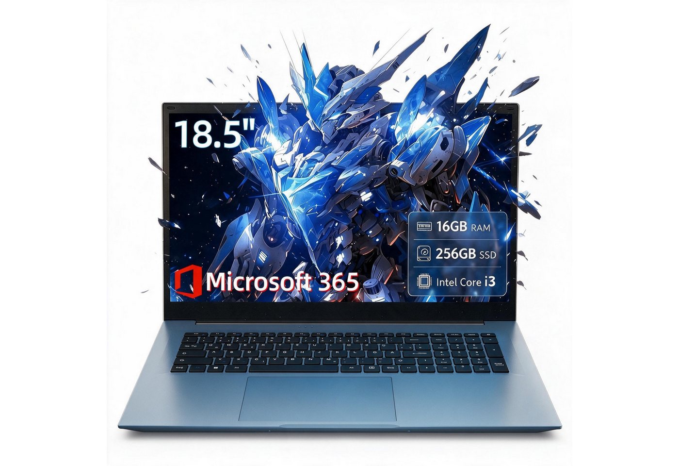 MENGHU 18,5″ Laptop, Intel i3, 16GB RAM, 256GB SSD erweiterbar, Microsoft 365 Notebook (Intel® Core™ i3‑10100Y, Intel® UHD Graphics 615, 16 GB, 256 GB SSD)
