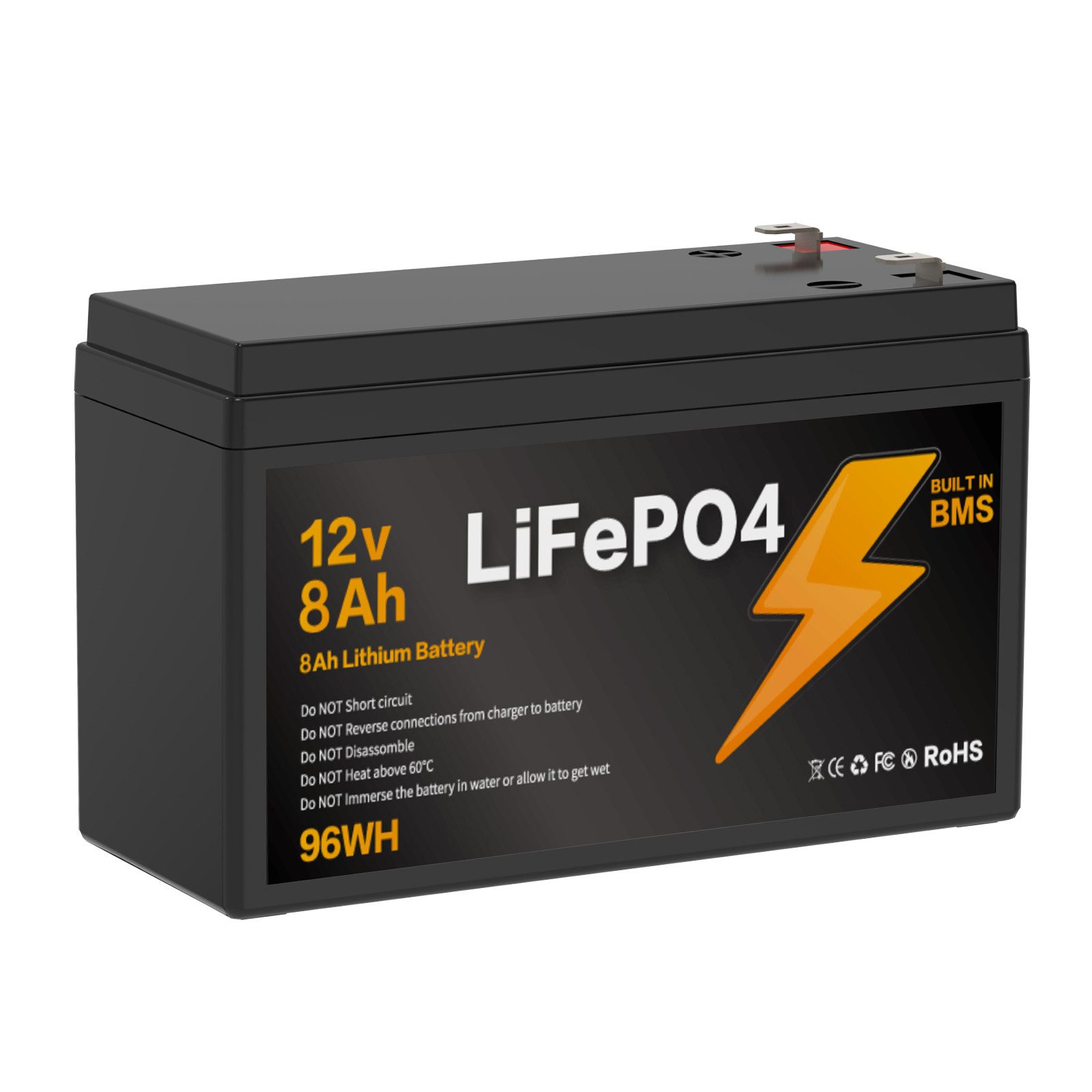 Blossom Akku 12V 8Ah Lithium-Eisenphosphat Akku mit Smart BMS IP67 LiFePO4 Batterie, wasserdicht Lithium Akku 96Wh 3000+ Ladezyklen für Solaranlage Camping