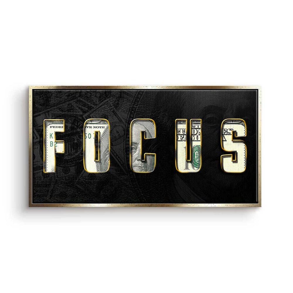 - FOCUS hard DOTCOMCANVAS® Work schwarzer Leinwandbild, - - Motivationsbild Premium elegant Rahmen
