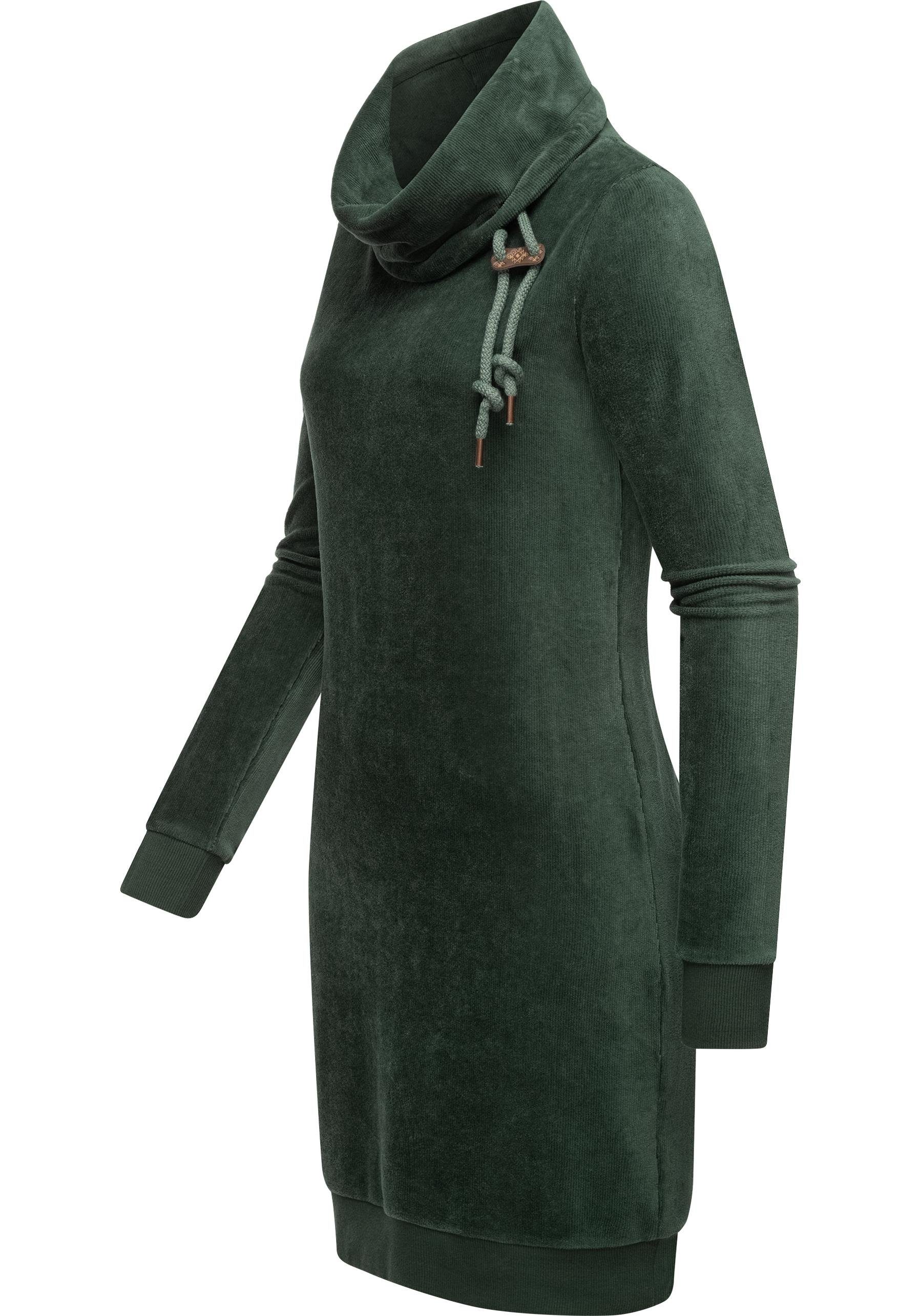 Velvet in apfelgrün stylisches Samtoptik Langarmkleid Sweatkleid Chloe Ragwear