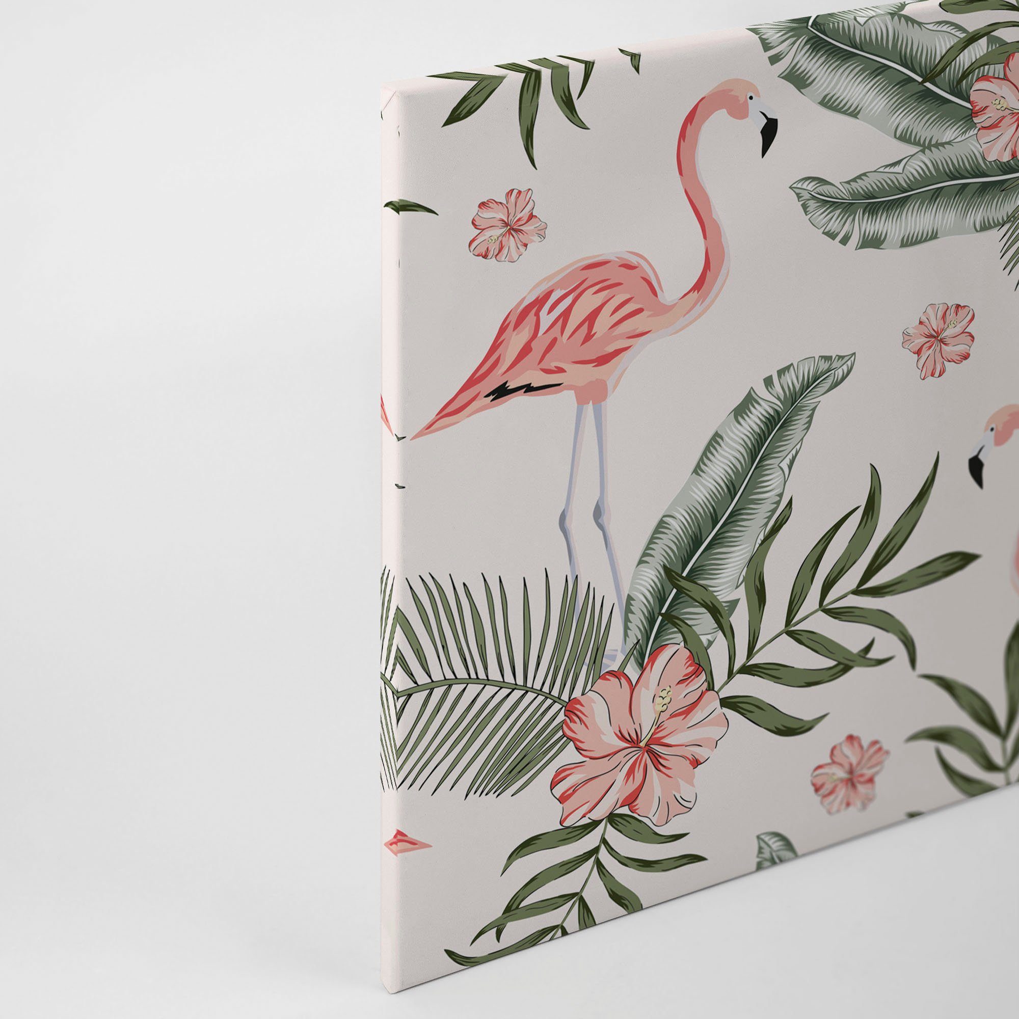Tropical Palmenblätter Leinwandbild beige (1 Vibes, grün, Flamingo Blumen rosa, St), Création Keilrahmen A.S.