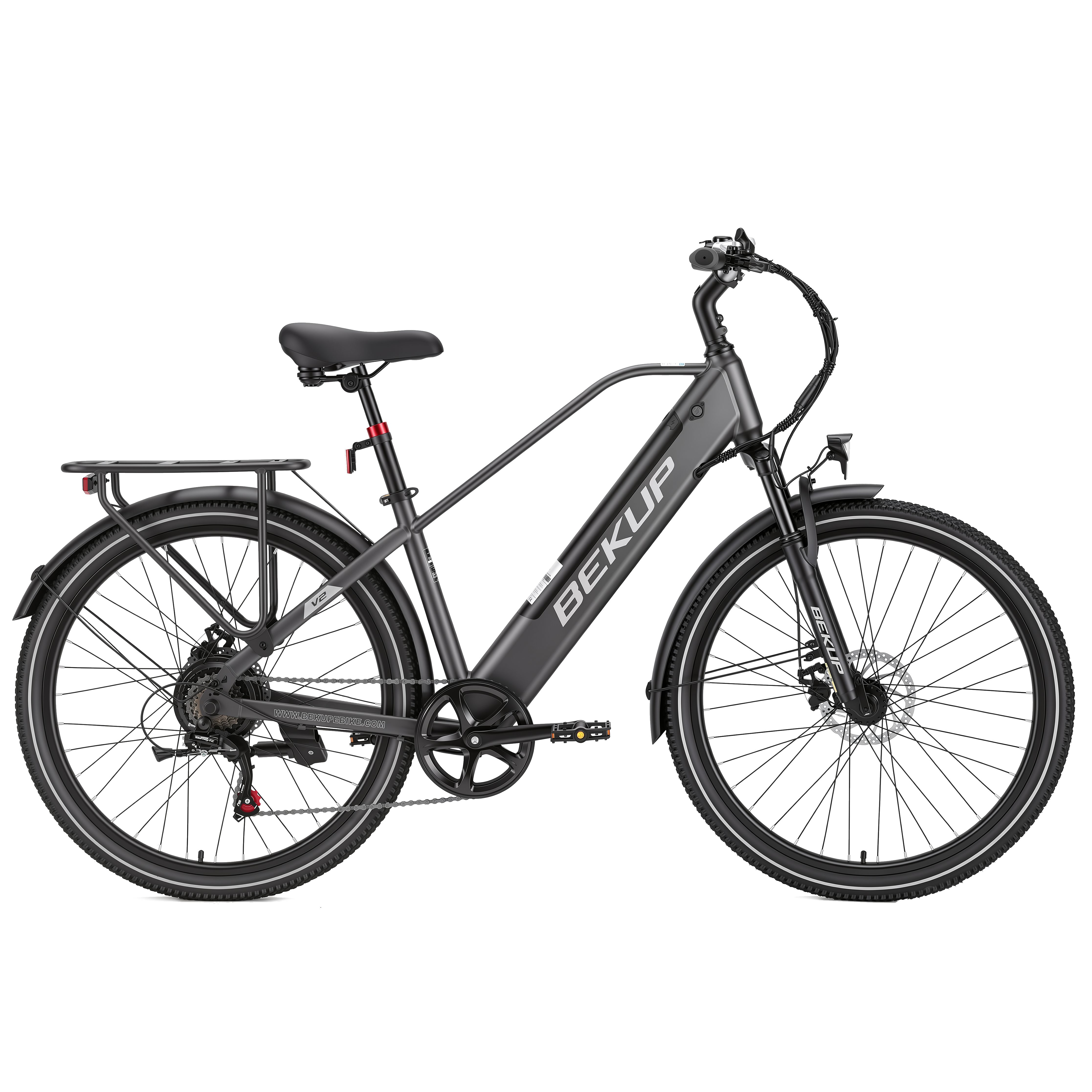 BEKUP E-Bike Cityrad V2 26 Zoll Trekkingrad, 522 Wh Akku, 45 Nm, Shimano 7-Gang, 7 Gang Shimano Shimano Tourney TZ Schaltwerk, Kettenschaltung, Heckmotor, 522 Wh, (Komplettset, E-Bike inklusive Akku und Ladegerät), Cityrad für Arbeitsweg und Wochenendtouren, bis zu 75 km Reichweite