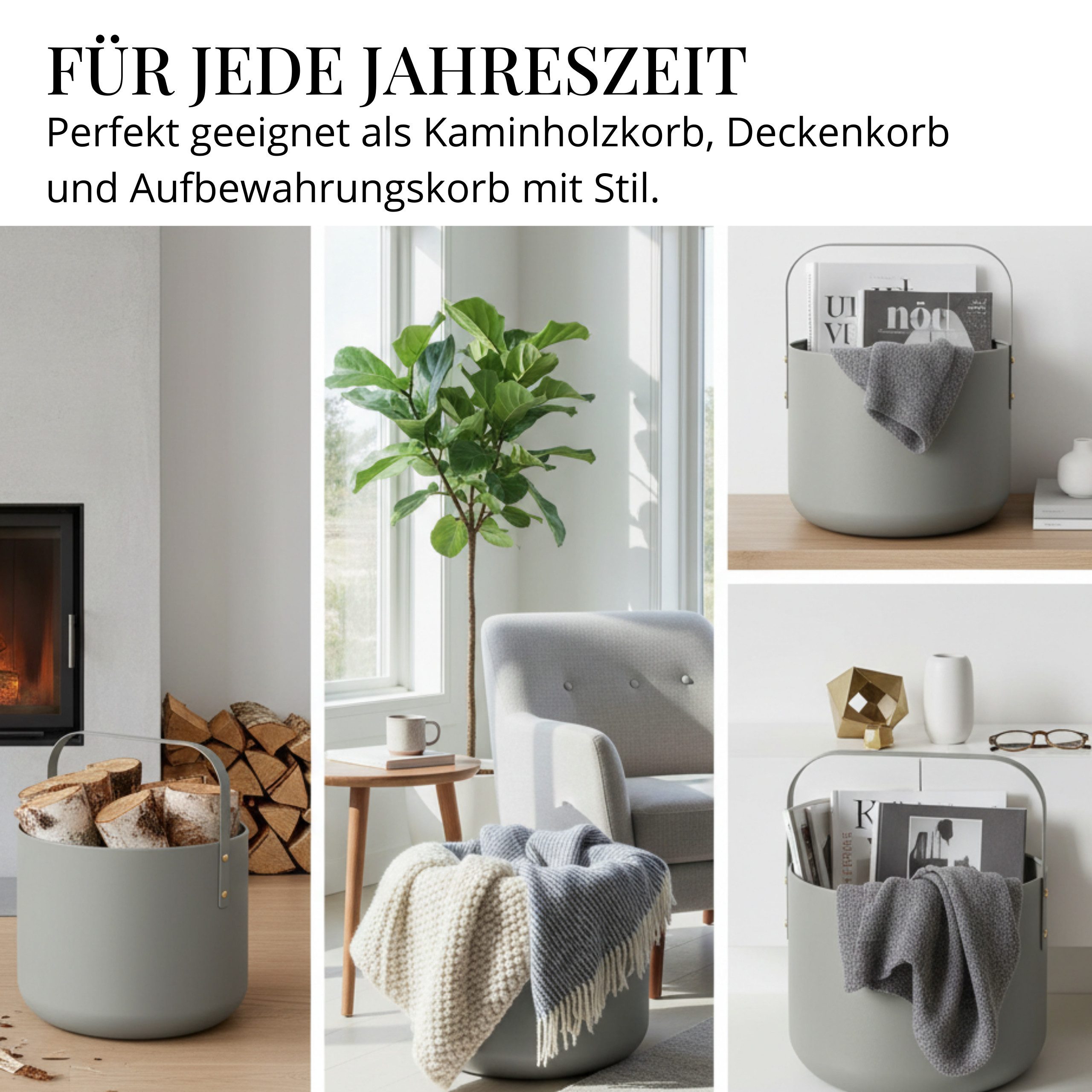 LIVLIG Kaminholzkorb Holzkorb Metall, Brennholzkorb, Kaminzubehör, Aufbewahrungskorb, elegantes Design, robustes Metall, stabiler Henkel, vielseitig nutzbar