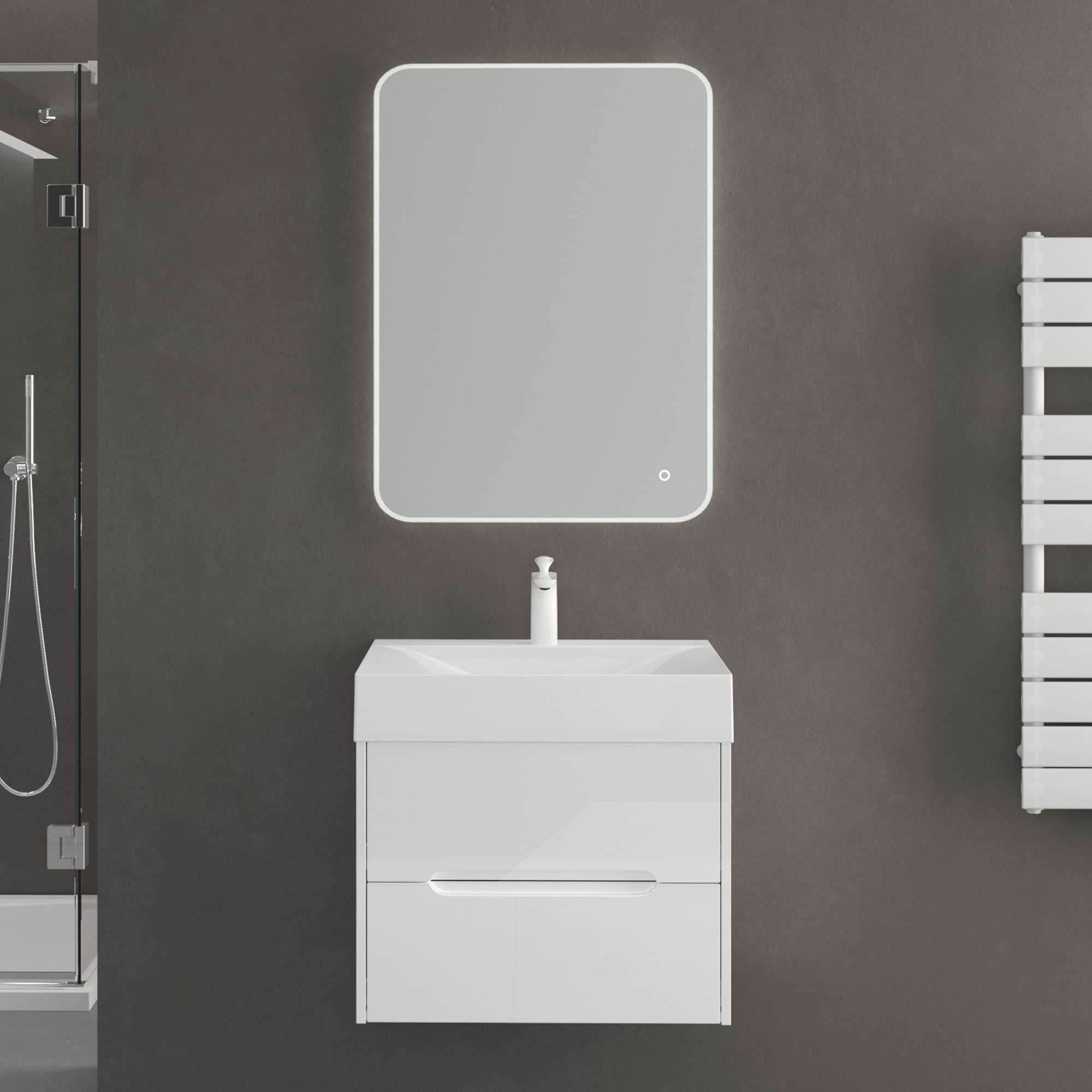 doporro Badmöbel-Set Badschrank Waschtisch 2 Schubladen mit Softclose Funktion aus MDF Yoga, MDF-Platten, Soft-close Funktion