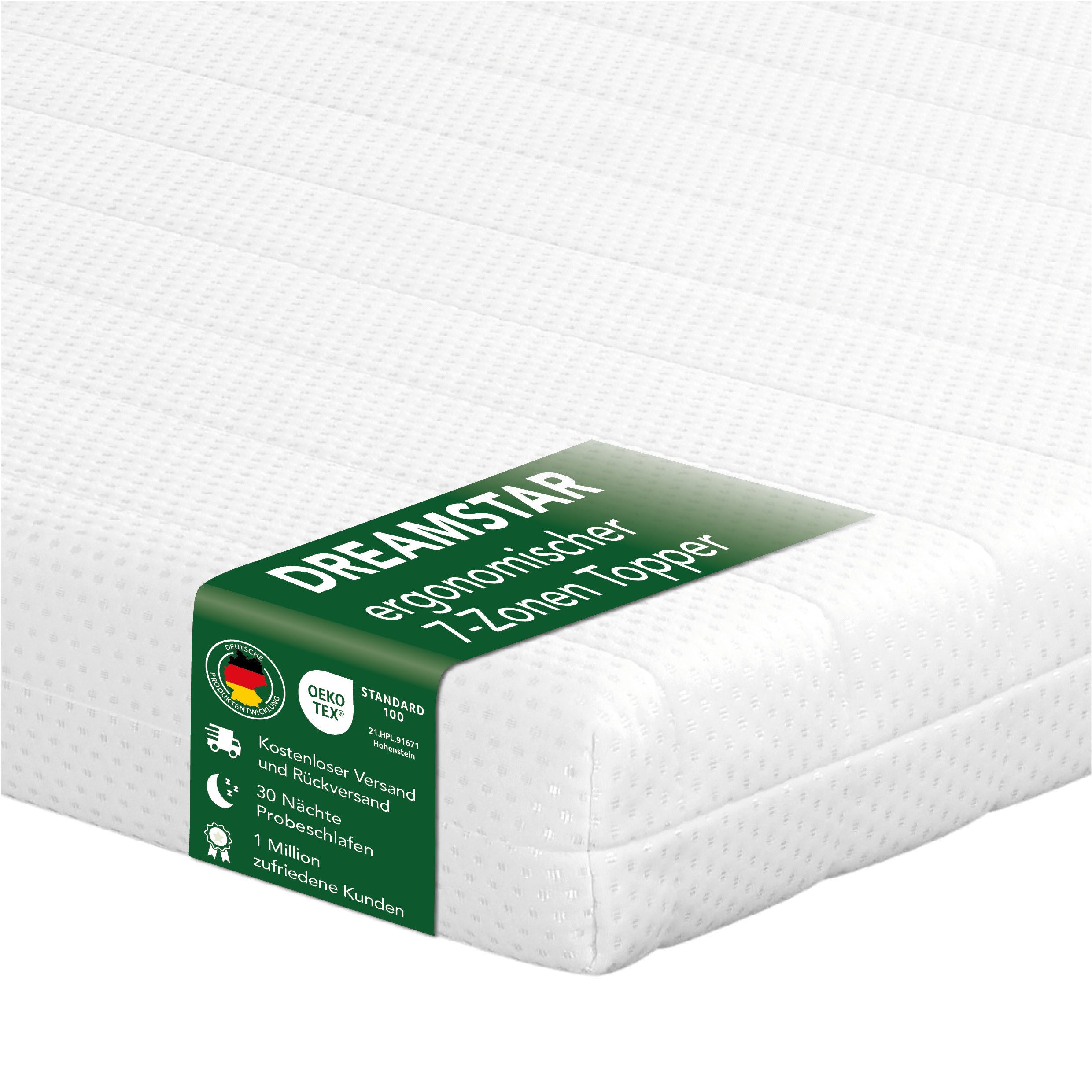 Dreamstar, Цилиндр Easy Flex, ergonomischer 7-Zonen Матрасыtopper zum Wenden, 10 cm hoch, Duo Härtegrad H2 und H3, verschiedene Größen, Komforthöhe 10 cm