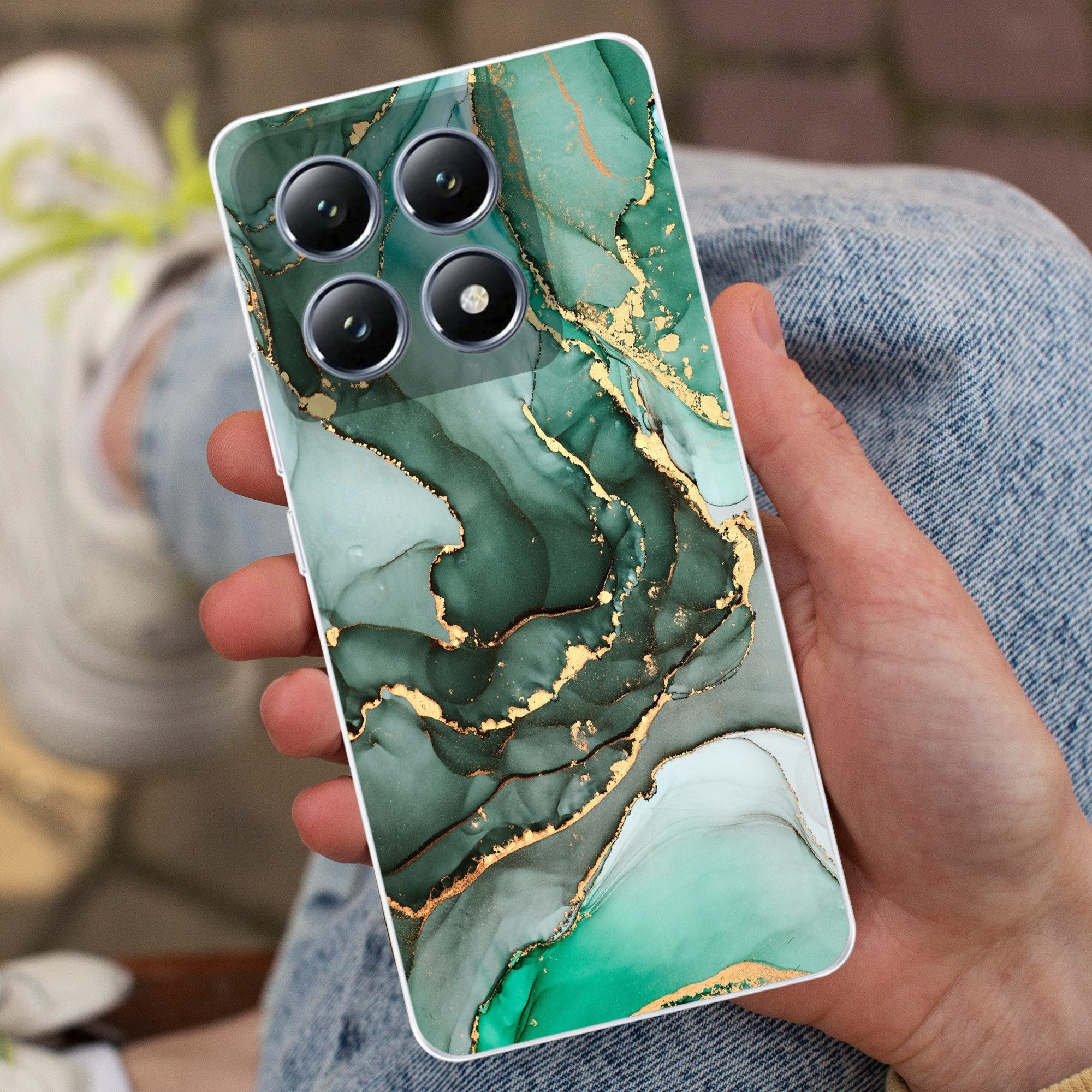 MuchoWow Handyhülle für Xiaomi 14T Gold - Marmor - Grün - Luxus - Marmoroptik - Grau, Handy Case, Silikon, Bumper Case Dünn