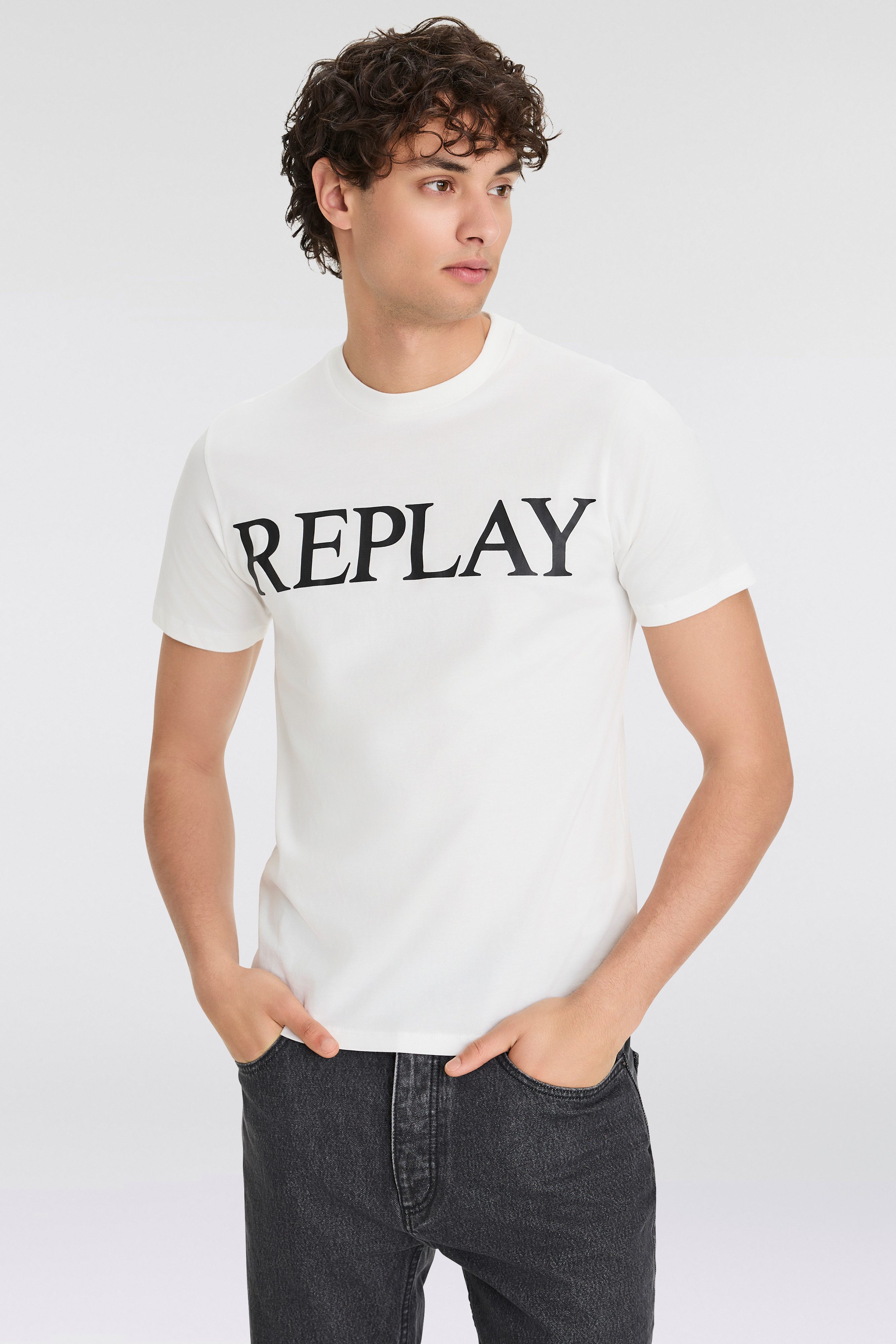 Replay Herren Rundhals T-Shirt BASIC JERSEY BIG 30/1 Regular Fit günstig online kaufen