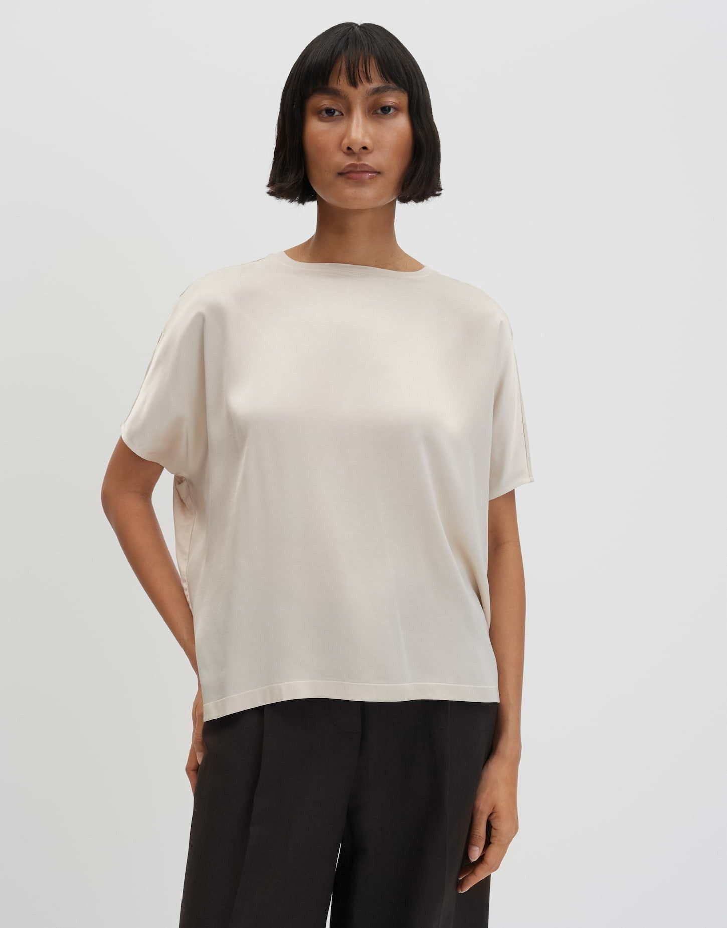 someday Kurzarmshirt Oversized Jerseyshirt im Materialmix Überschnittene Schultern für klare Silhouette