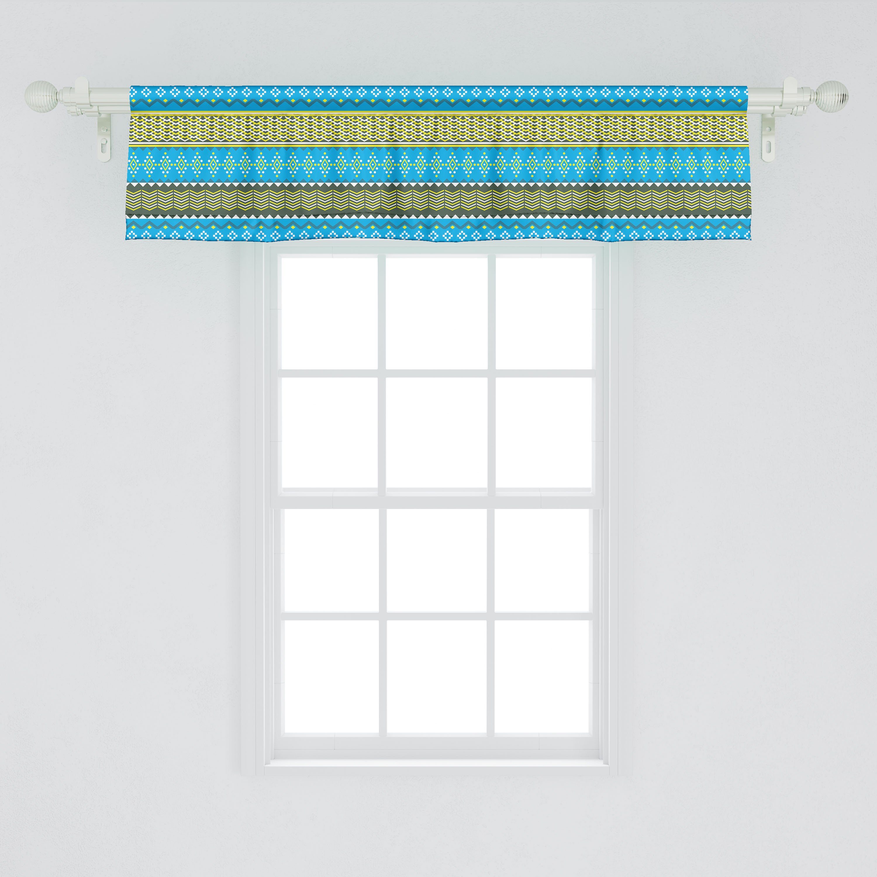 Abakuhaus, im Dekor Microfaser, Sommer Abstrakt Töne Schlafzimmer Zigzags für mit Küche Scheibengardine Stangentasche, Vorhang Volant