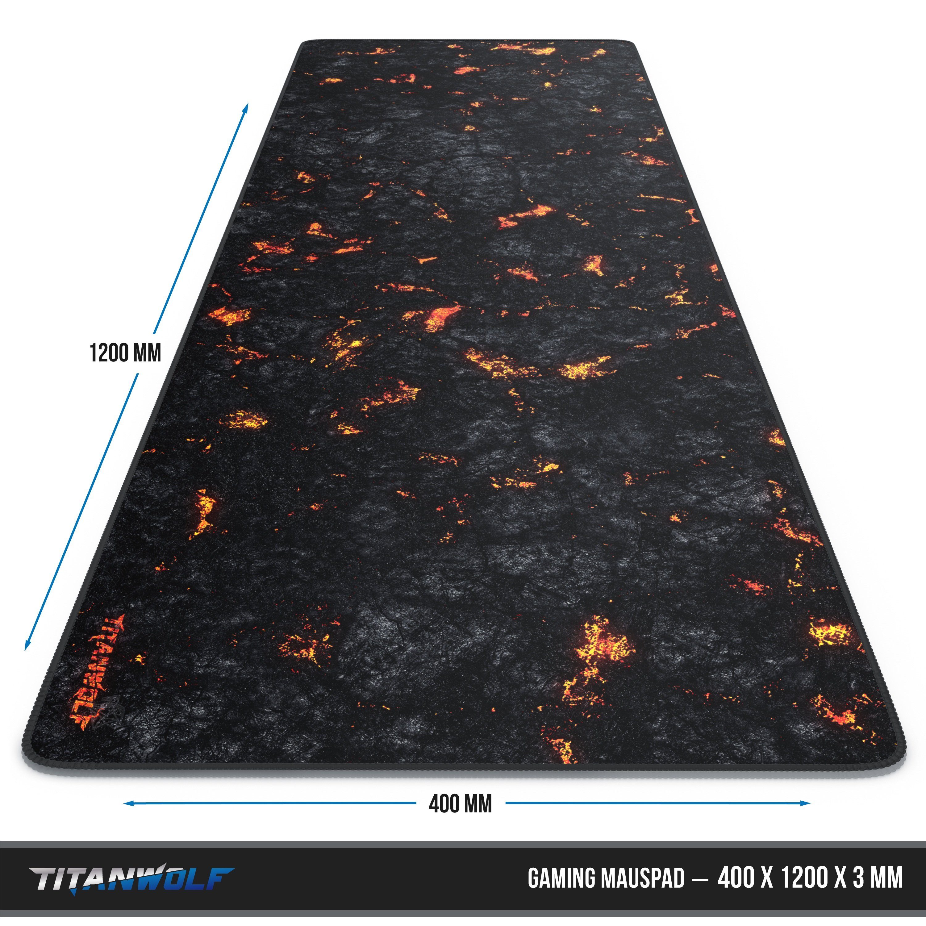Titanwolf Gaming Mauspad XXXL Speed Mousepad 1200 x 400 x 3 mm, große Schreibtischauflage, abwaschbar, rutschfeste Rückseite, Geschwindigkeit & Präzision, Lava
