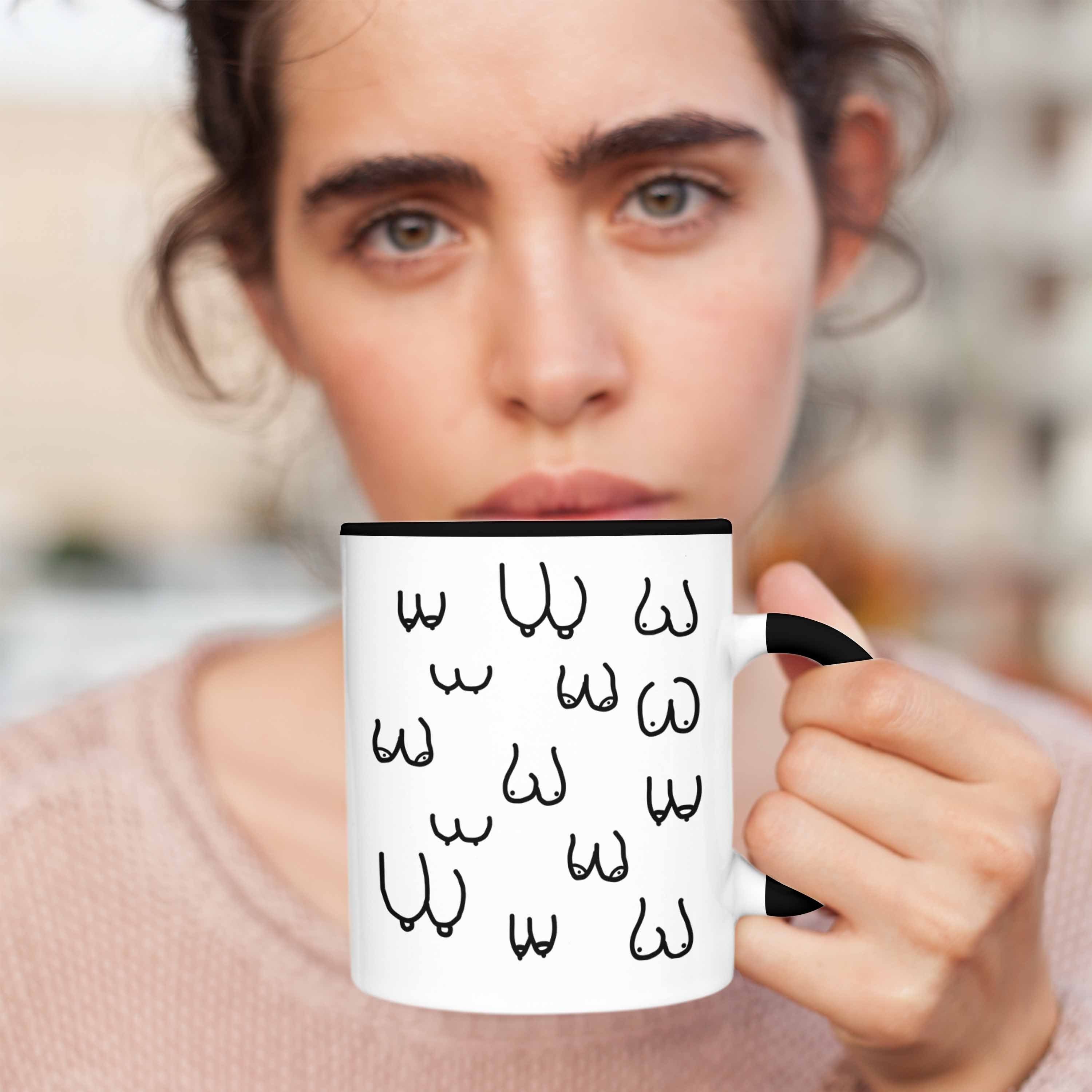 Busen Brüsten Lustige Trendation Trendation Schwarz Tasse Geschenkidee / Feminismus 18+ mit Erwachsene Kaffeetasse - als Tasse für Lustige