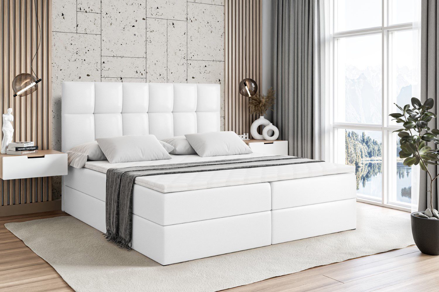 ALTDECOR Boxbett RICAR (mit Matratze Lattenrost Topper Polsterbett mit Bettkasten Doppelbett), H4 Multipocket / H3 Bonellfederung, Springboxbett Boxspringbett