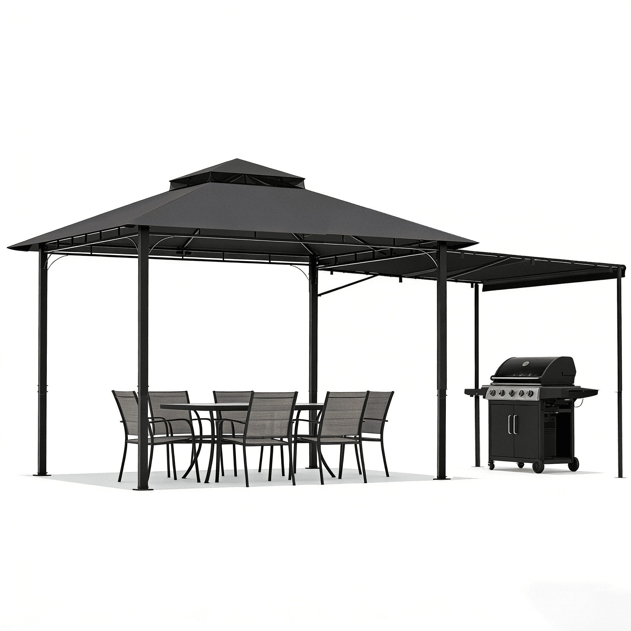 HOMALL Pavillon Extend Gartenpavillon, mit 1.8m ausklappbarer Seitenveranda, (Ausziehbarer Seitenmarkise flexibel verstellbare Schattenflächen), Verstellbarer Pavillon 3–4,7 m, mit Moskitonetz für 6-10 Personen