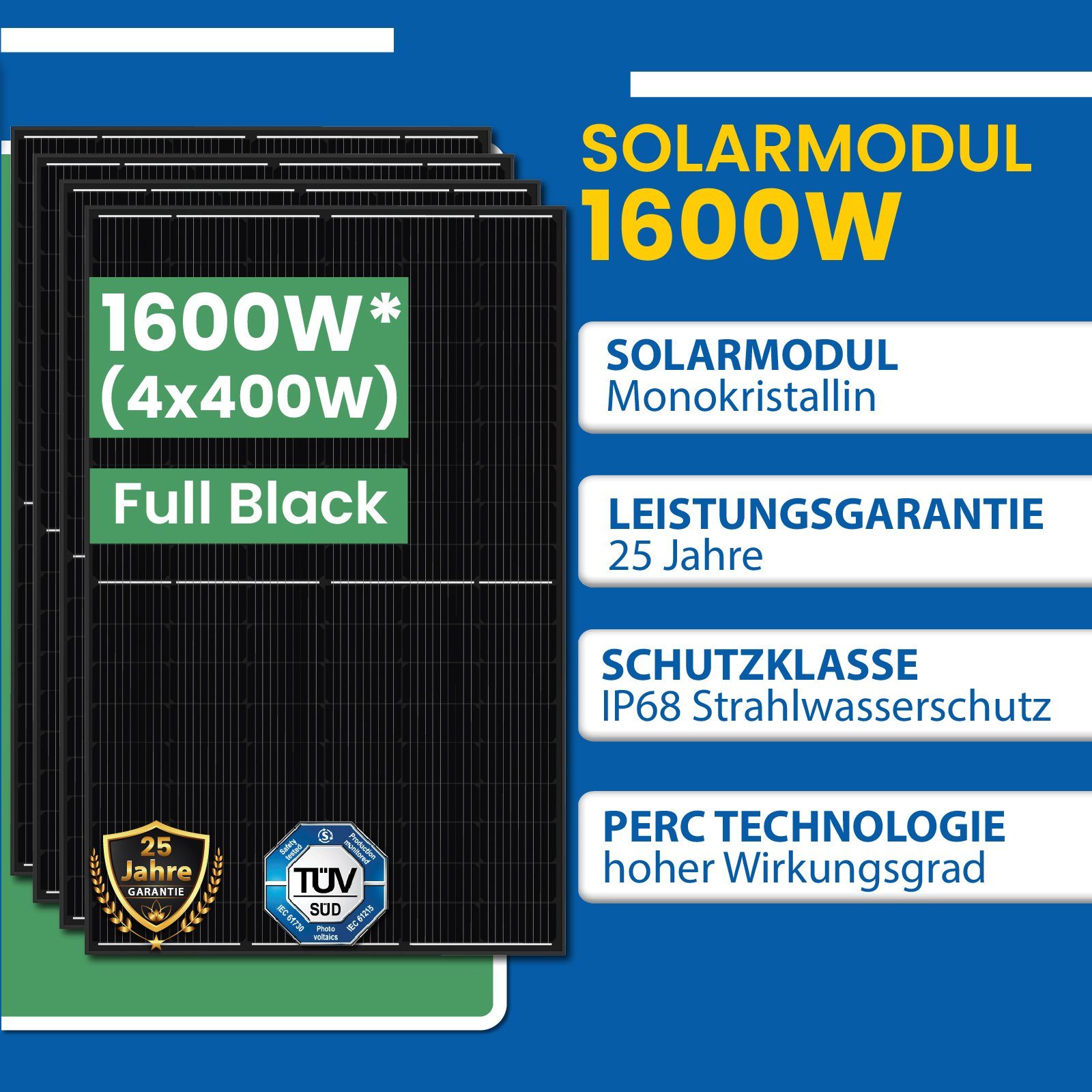 EPP.Solar Solaranlage Balkongeländer Photovoltaik 1600W HMS-1600-4T mit Hoymiles Wechselrichter, Eckig DTU-WLite-S) Balkonkraftwerk, (4x (PV-Montage 400W)