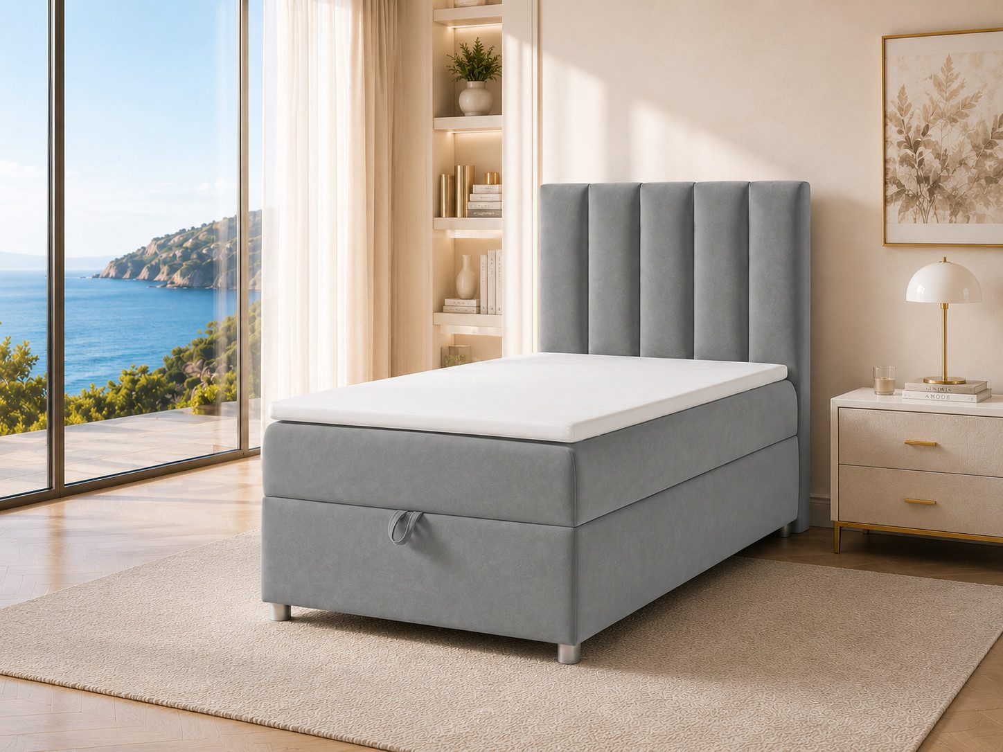 Best for Home Boxspringbett Trinity K10 SINGLE mit Bettkasten & Bonellfederkern, Komfort Topper H3 (Einzelbett, Polsterbett gepolstertes Kopfteil, Jugendbett, Kinderbett versch. Größen, 1-St., 70x200 80x200 90x200 100x200 cm), Stauraum unter dem Bett, Erg