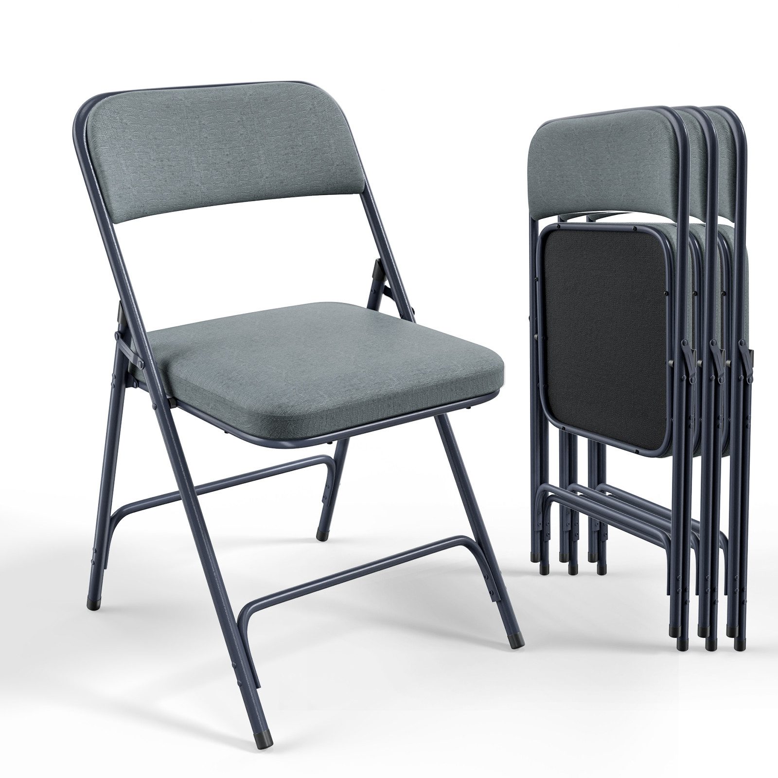 VINGLI Klappstuhl 4er/6er/8er/10er/12er Set aus Stahl & Stoff, Gepolsterte Klappstühle (4 St), bis 159 kg, für Veranstaltungen, Büro & Zuhause, Khaki/Schwarz/Grau