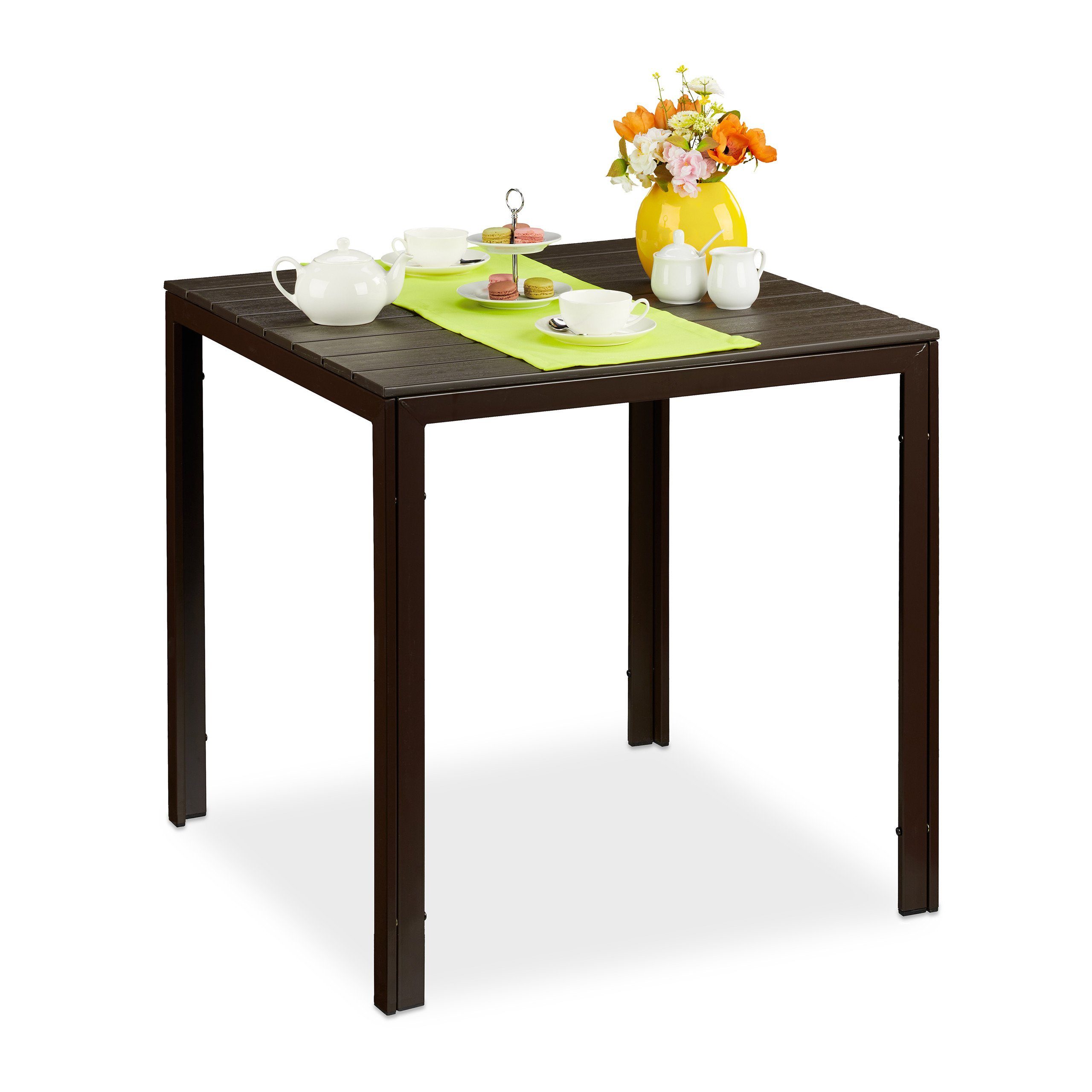 relaxdays Gartentisch Quadratischer Gartentisch Holzoptik günstig online kaufen