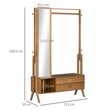 HOMCOM Garderobenständer mit 2 Schubladen, 1 Spiegel, 1 Kleiderstange, 1 Schuhbank, (Set, 1 St., 1 Garderobenständer), Höhe 169,5 cm