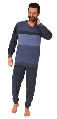 Normann Pyjama Herren Frottee Schlafanzug langarm mit Bündchen in Blockstreifenoptik