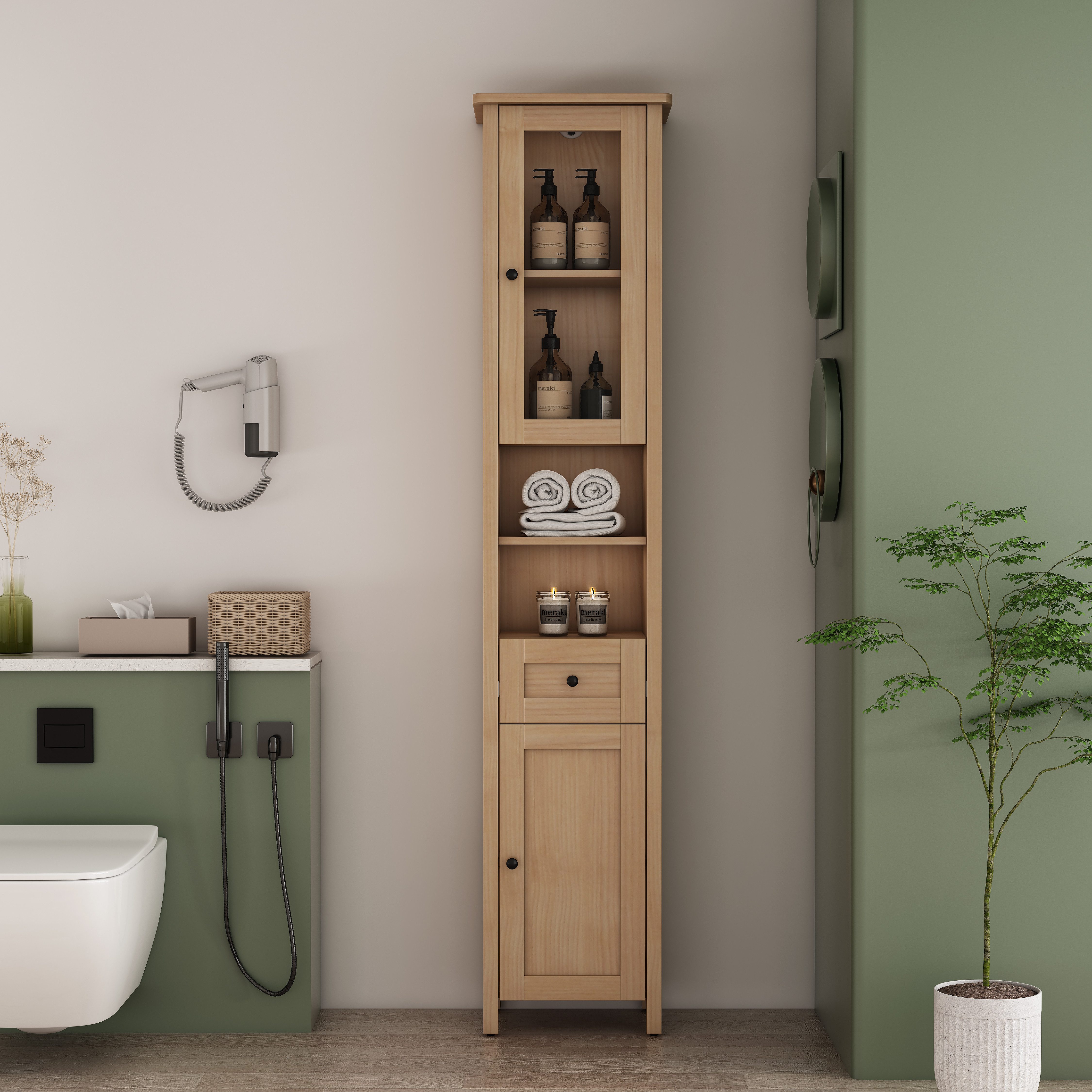 welltime Hochschrank STOCKHOLM Badschrank Breite 40cm mit Glastür