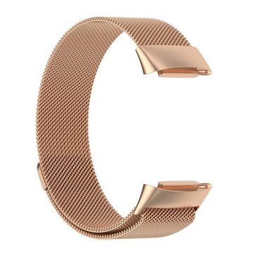 Wigento Smartwatch-Armband Für Fitbit Charge 6 / 5 Metall Stahl Mesh Armband mit Magnetverschluss