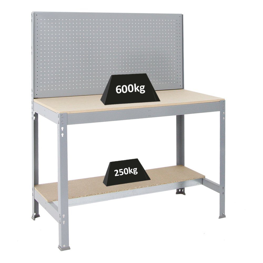 PROREGAL® Werkbank Werkbank Quick-Buffalo mit Werkzeugwand, HxBxT 84x120x61cm, Grau, (mit Werkzeugwand, HxBxT 84x120x61cm, Traglast 600kg, Blau oder Grau, 0-tlg)