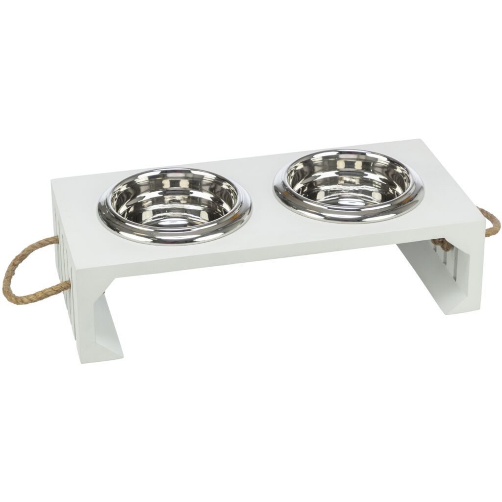 TRIXIE Napf-Set BE NORDIC Napf-Set, MDF/Edelstahl - weiß - 2 × 0,9 l/ø 17 cm/44 × 21 ×