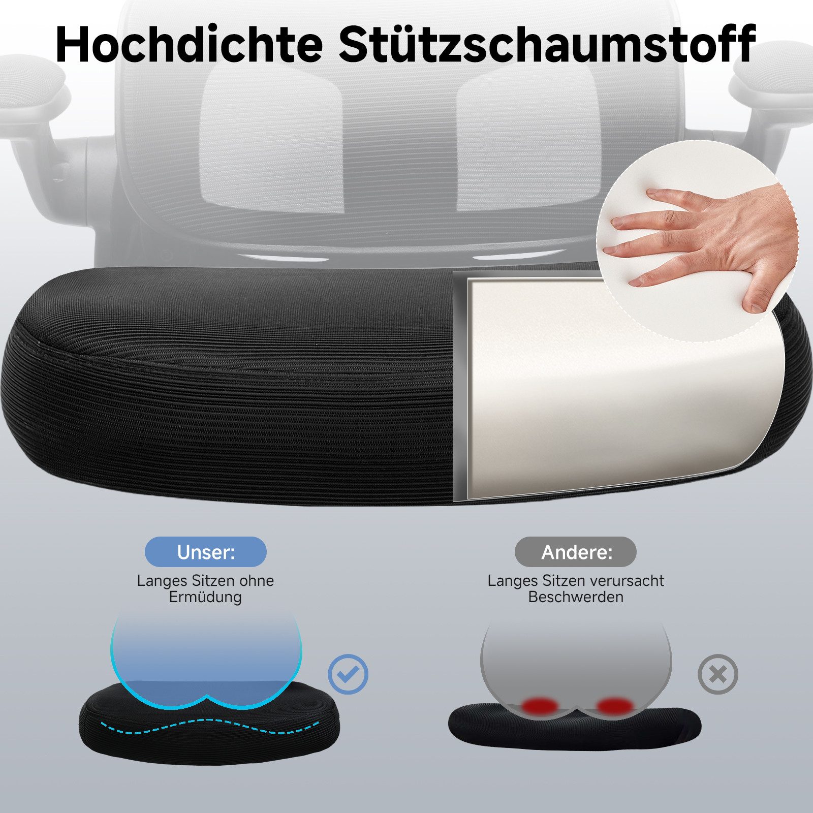 COMHOMA Bürostuhl Ergonomischer Schreibtischstuhl mit 3D Kopf- und Lendenwirbelstütze (Packung), verstellbare Kopfstütze und Armlehnen, Höhenverstellbar – Bild 4 von 5