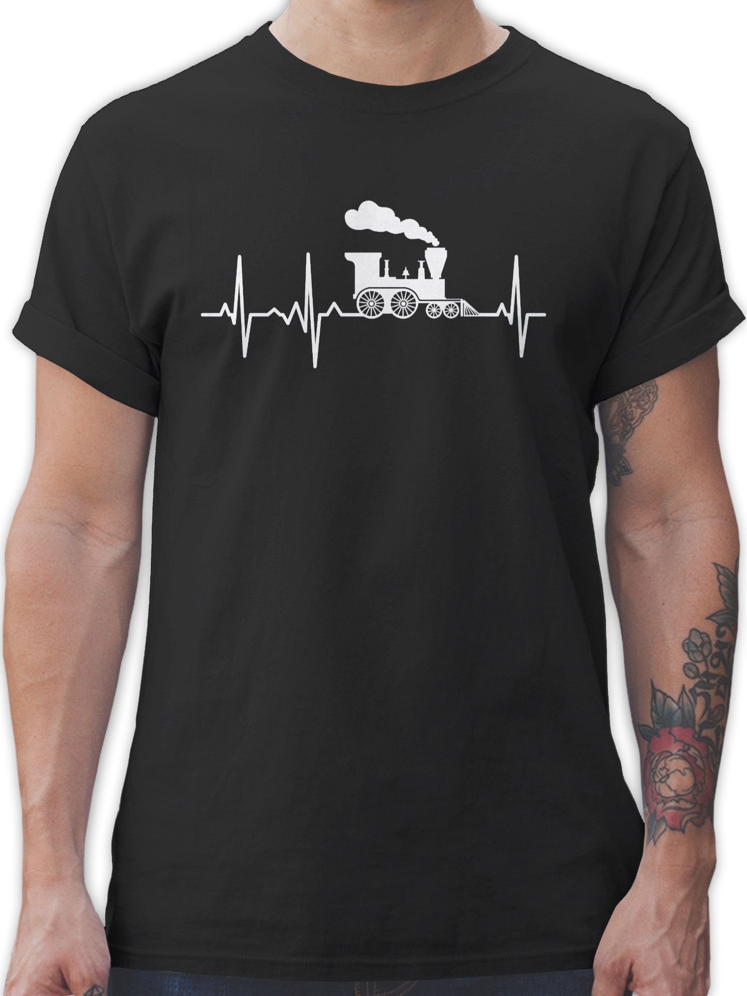 Shirtracer T-Shirt Dampflok Herzschlag weiß Hobby Outfit 01 Schwarz