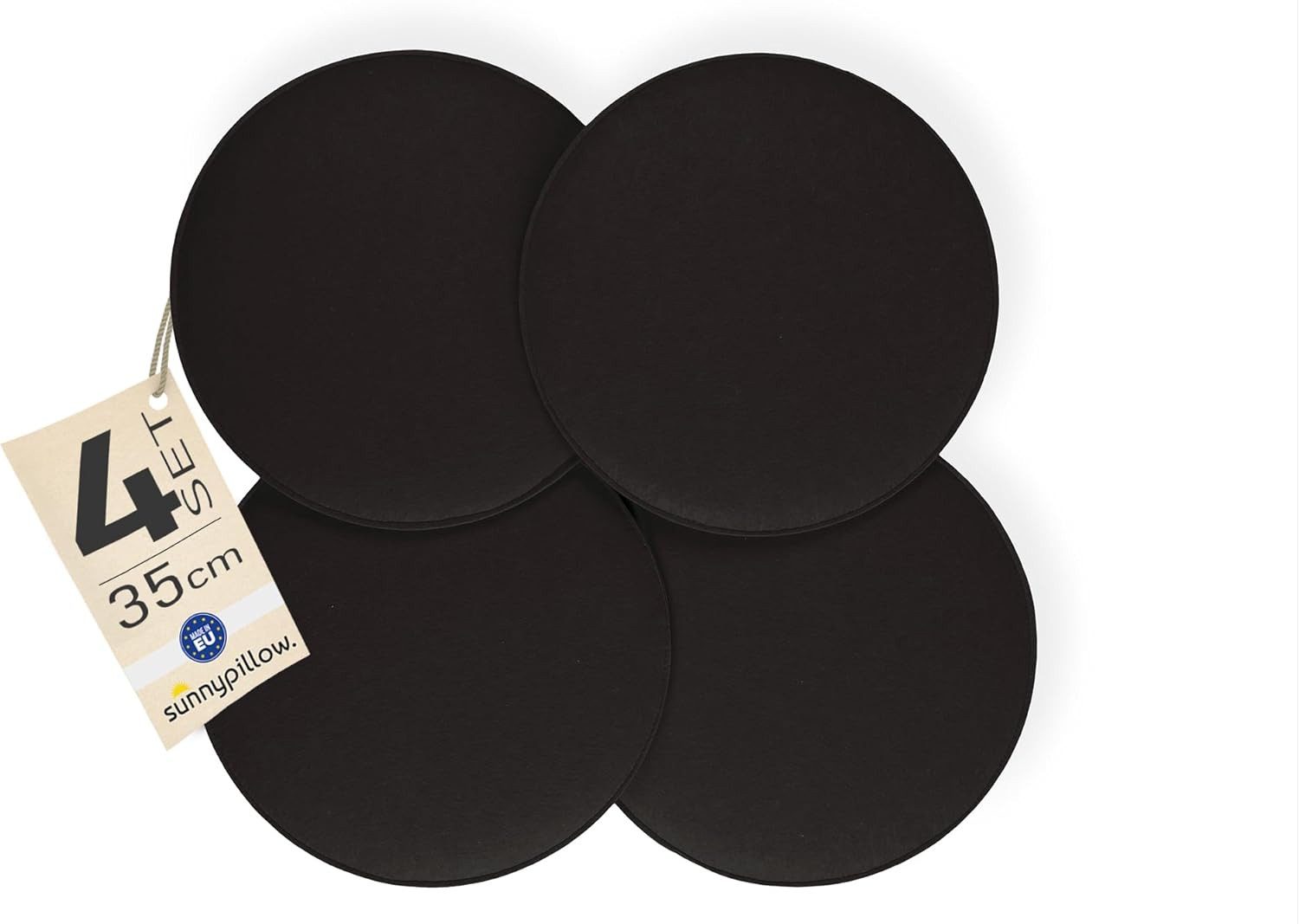 sunnypillow Stuhlkissen 4er Set Sitzkissen Filz Stuhlkissen rund Ø 36cm Filzkissen, Schwarz