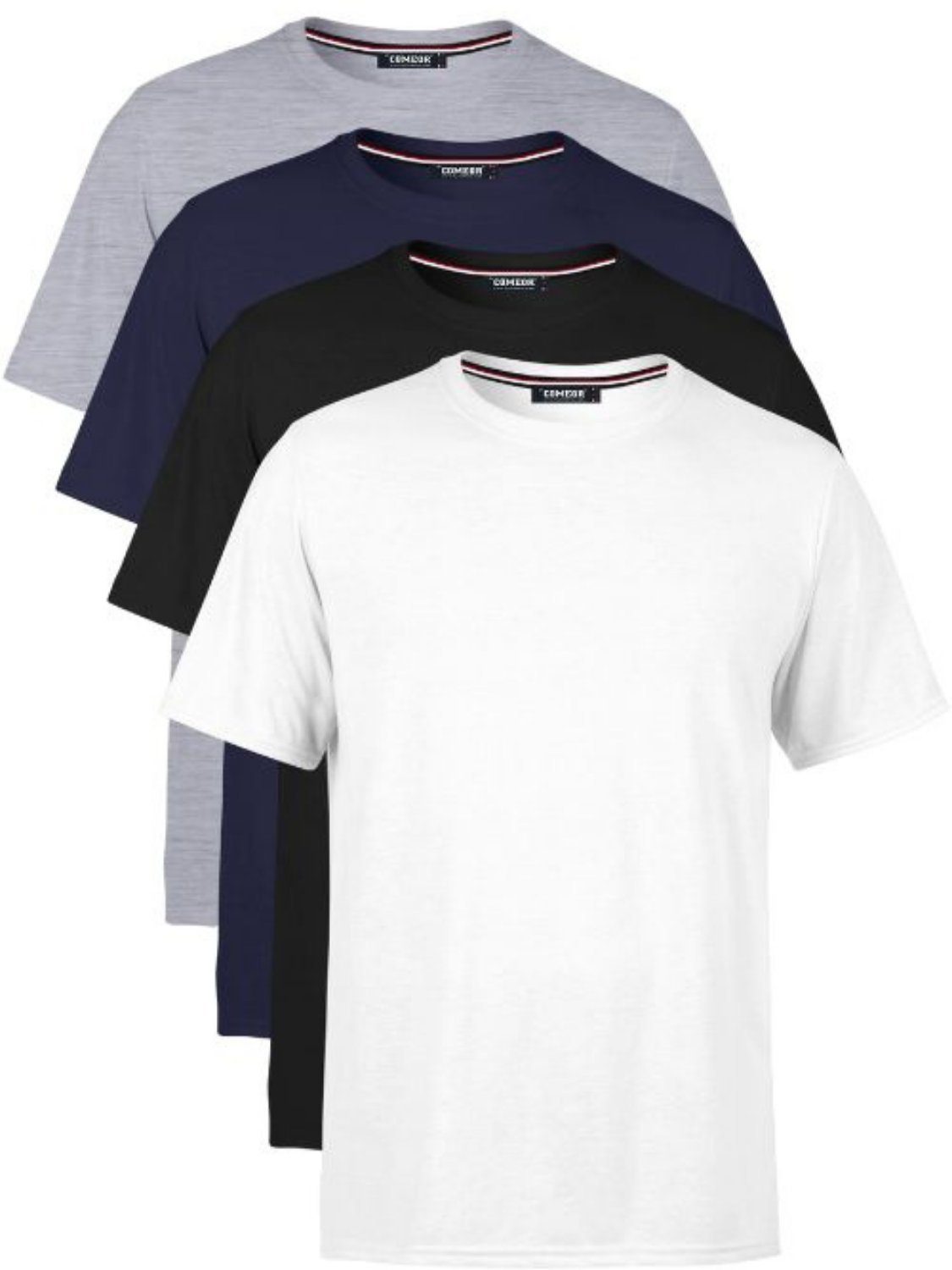 COMEOR T-Shirt Herren Basic T-Shirts Baumwolle (Packung, 4-tlg) mit gerader Ärmel Abschluss Multifarben