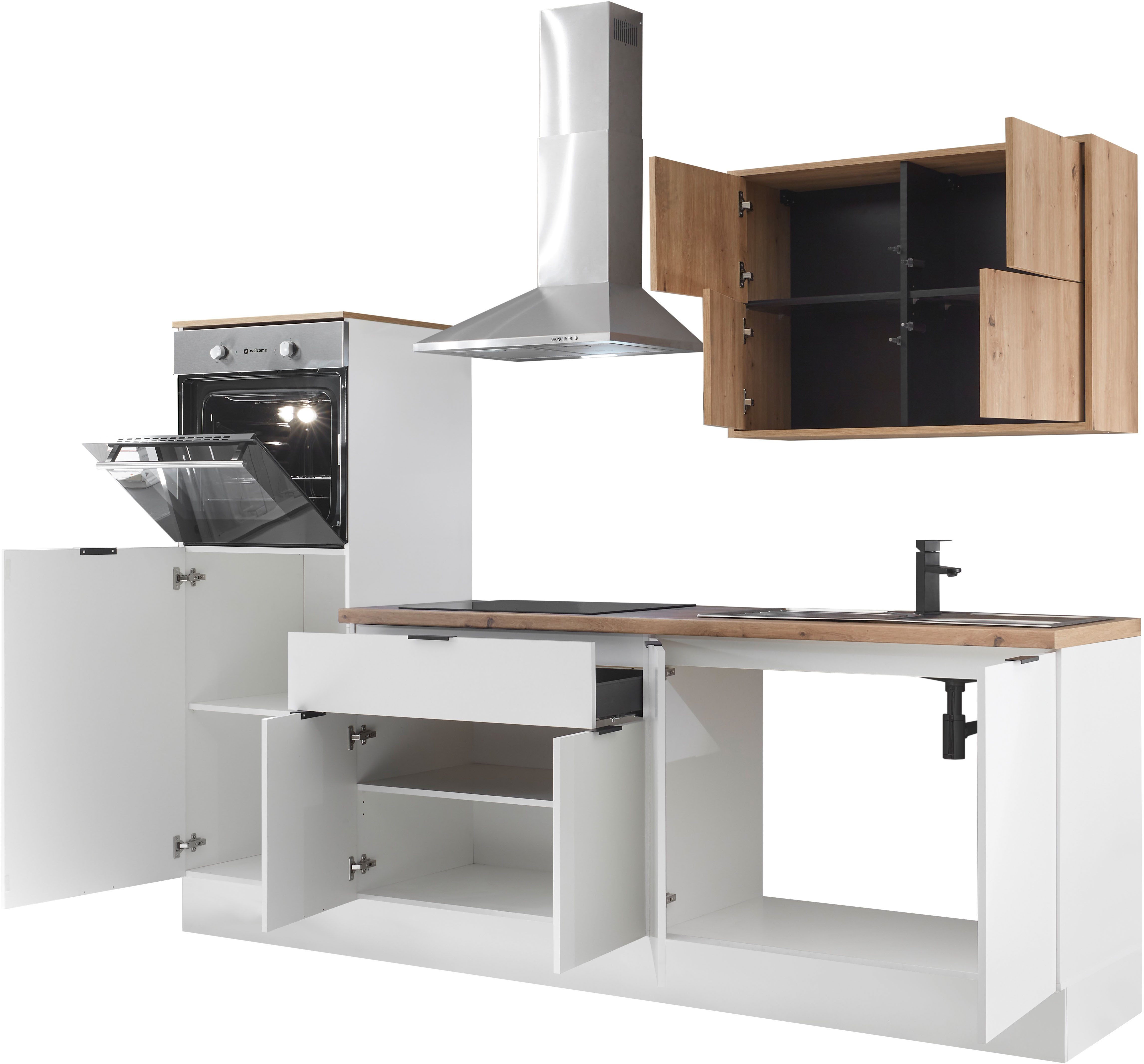 KOCHSTATION Küchenzeile KS-Georgia, mit 38mm starker Arbeitsplatte, Breite 250 cm, wahlweise mit E-Geräten und Kühlschrank – Bild 5 von 5