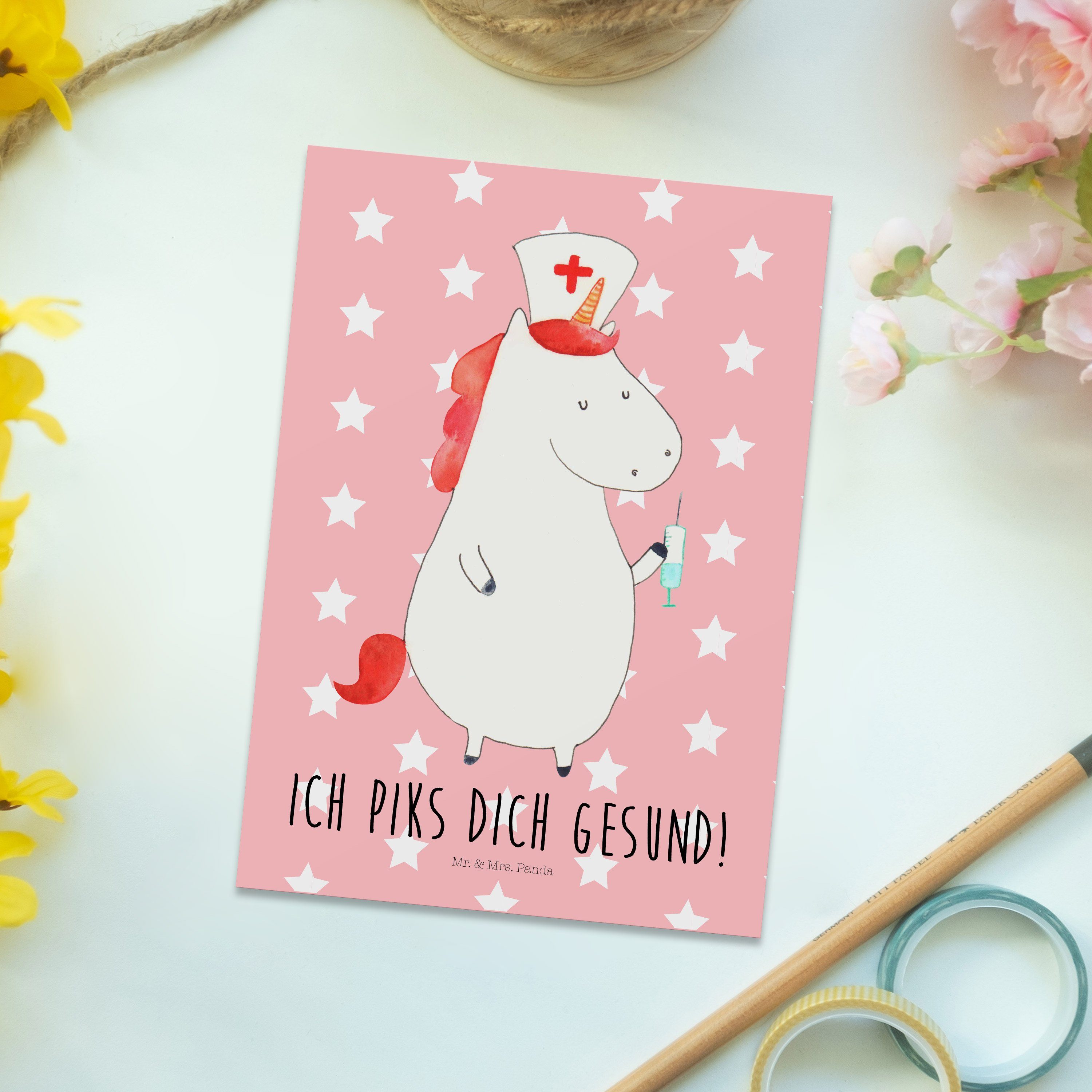 Einhorn Mr. - Pastell Karte, Postkarte & Geschenk, Ansichtskar Krankenschwester - Mrs. Rot Panda