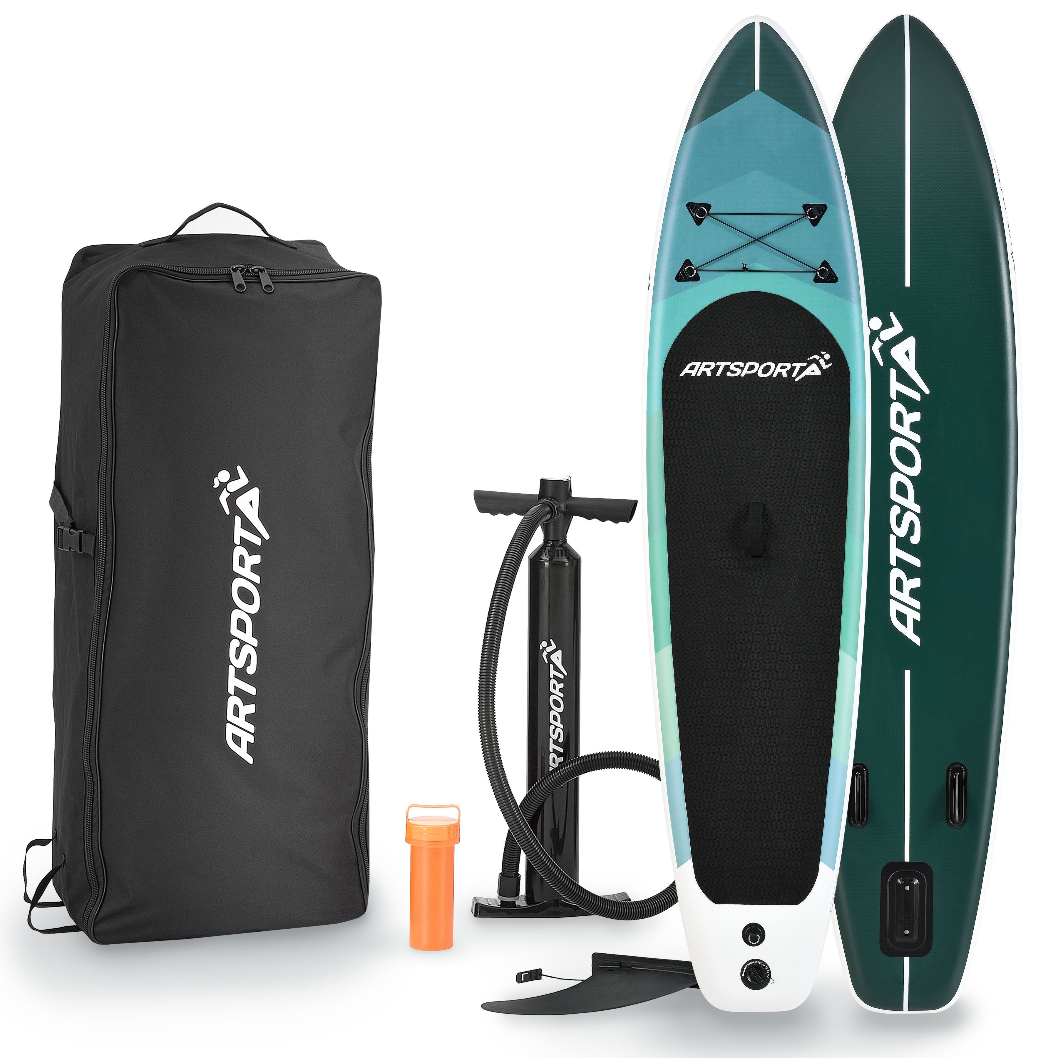 ArtSport Inflatable SUP-Board Blue Wave, Stand Up Paddling Board, ideal für Anfänger, bis 150 kg, inkl. Tragetasche und Zubehör