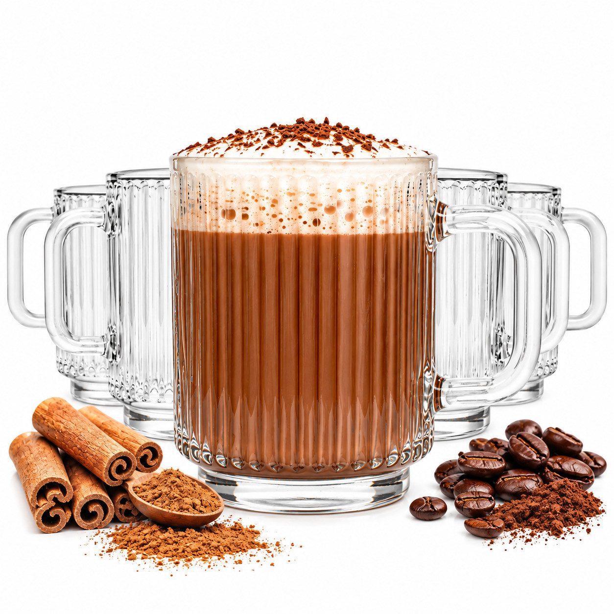 Sendez Teeglas 6x Kaffeegläser Teegläser 360 ml Stapelbar mit Reliefstruktur, 6-tlg., Glas